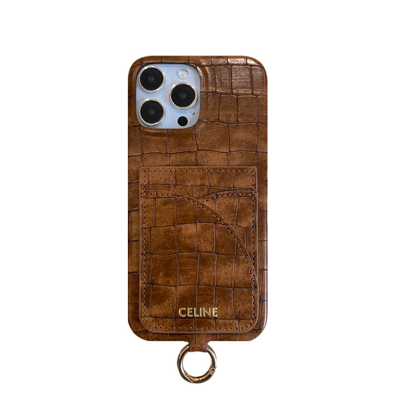 Pouzdro na iPhone Alligator Print Celine s držákem karty a popruhem zelené -EYP241415