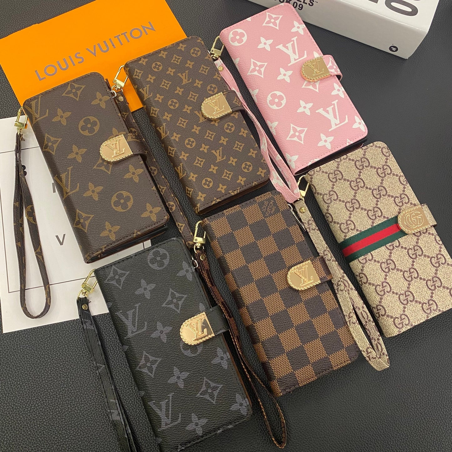 MONOGRAM PLÁTNĚ KOŽENÁ PENĚŽENKA POUZDRO NA MOBILNÍ TELEFON SAMSUNG