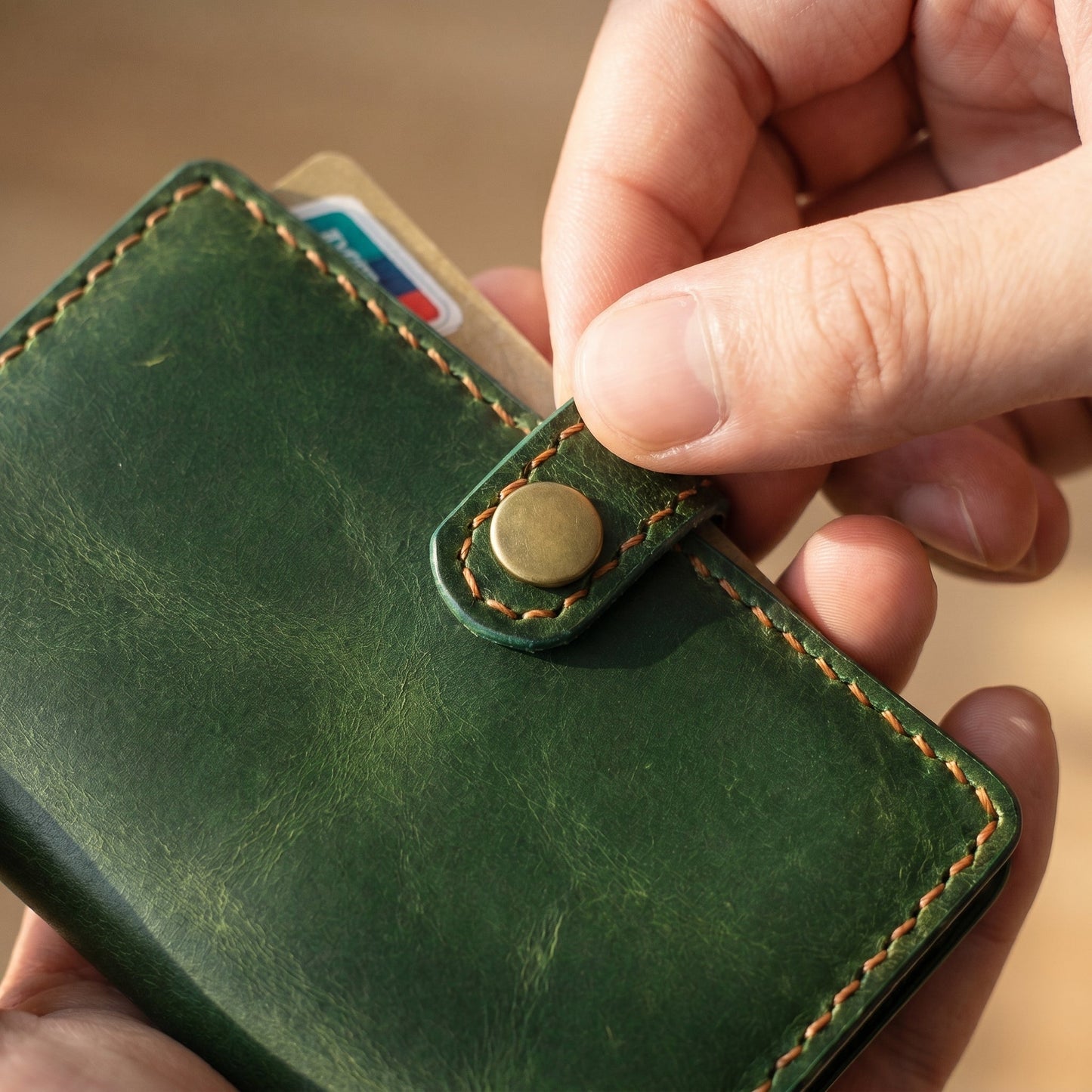 Cartera tarjetero de piel auténtica