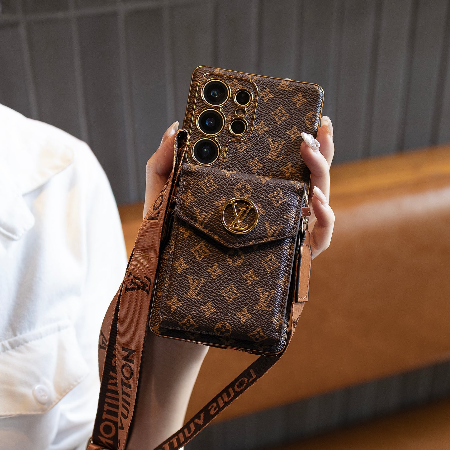 Étui Samsung en cuir classique de luxe avec porte-cartes et sangle