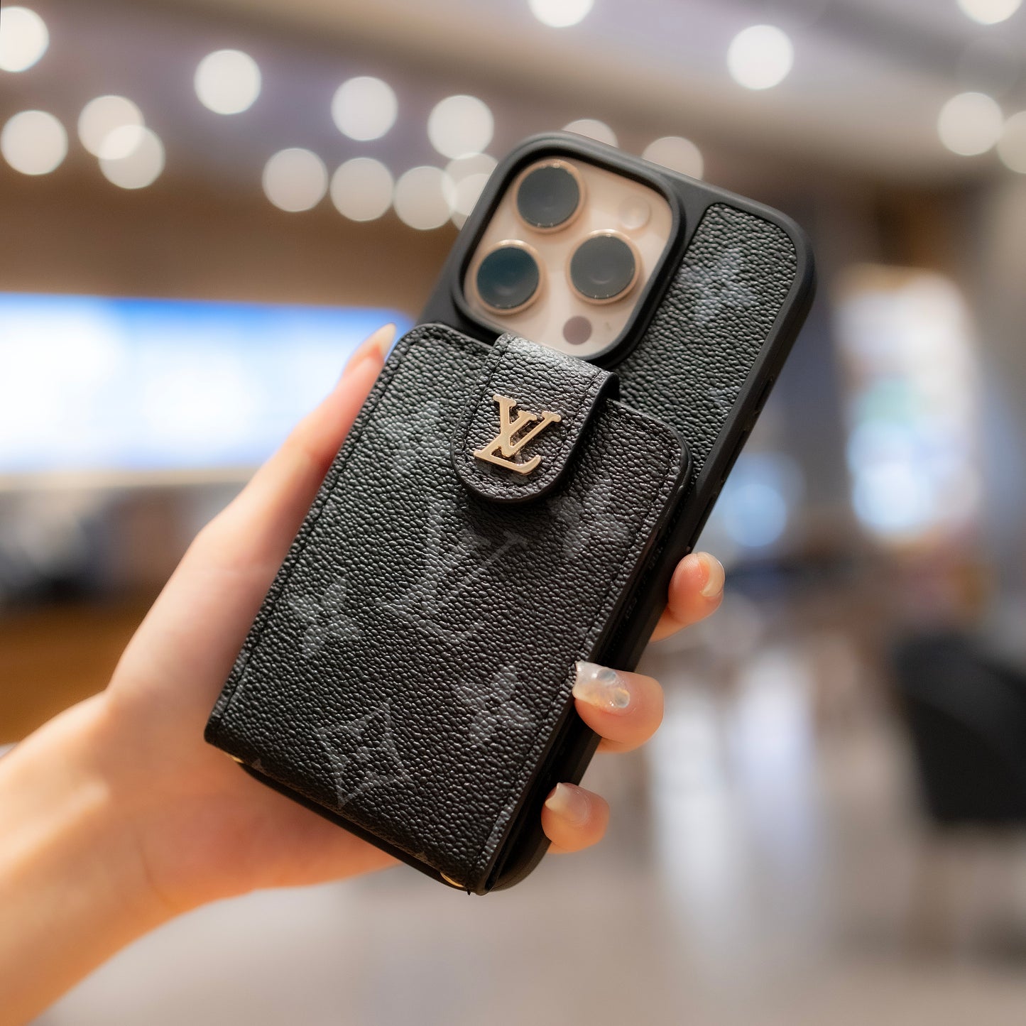 Luxusní crossbody pouzdro na iPhone s držákem karty & řemínkem