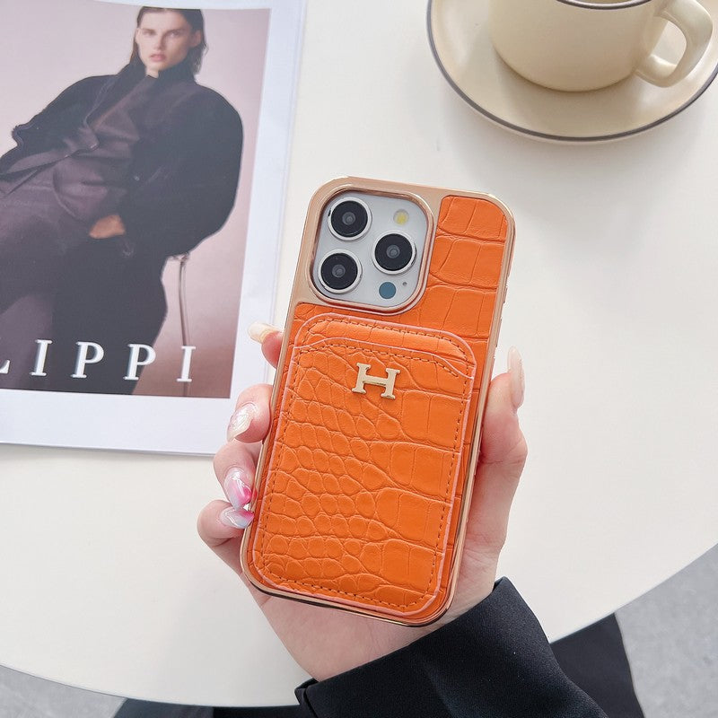 Кожаный чехол H для iPhone цвета розового золота