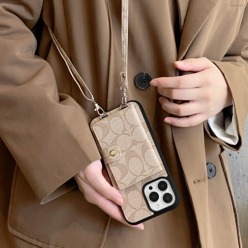 Klassiek iPhone-hoesje met portemonnee en riem, wit -SZK240402