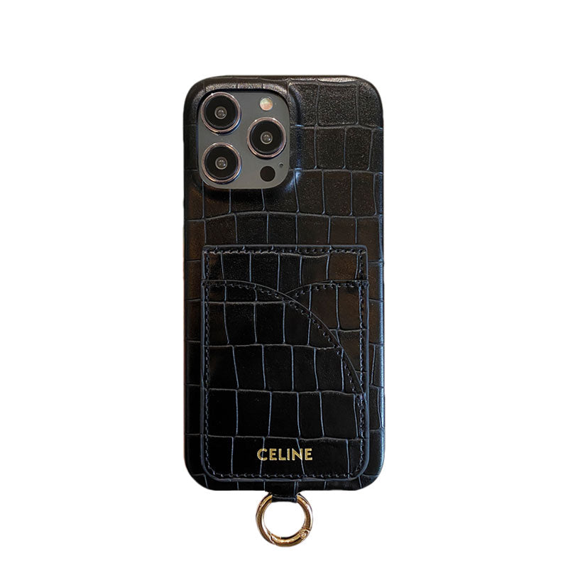 Étui pour iPhone Celine à imprimé alligator avec porte-cartes et sangle marron -EYP241415