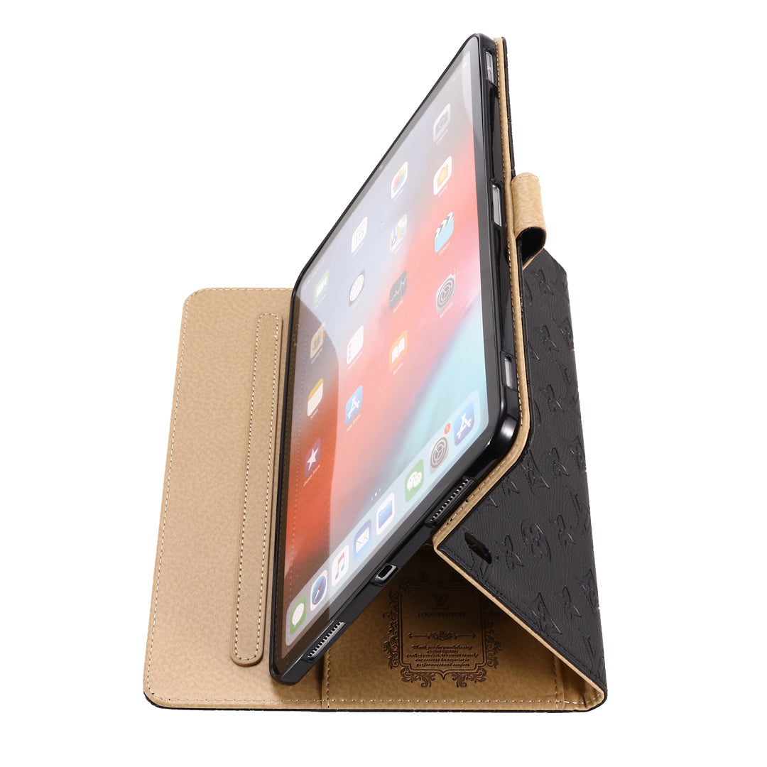 3D præget lærred Monogram hylster Apple iPad Flip Cover med stativ funktion