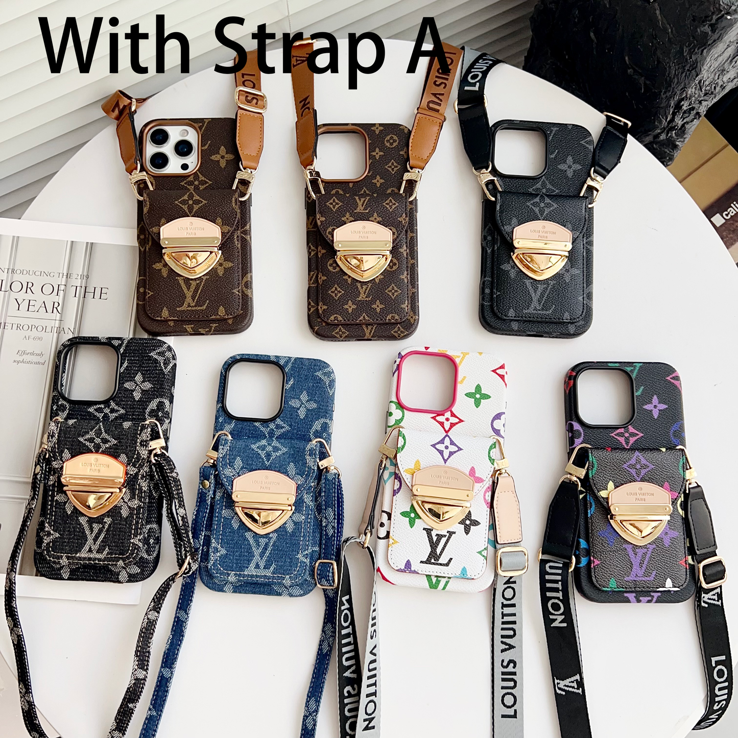 Luxusní crossbody pouzdro na iPhone s kapsou na kartu & Odnímatelný popruh