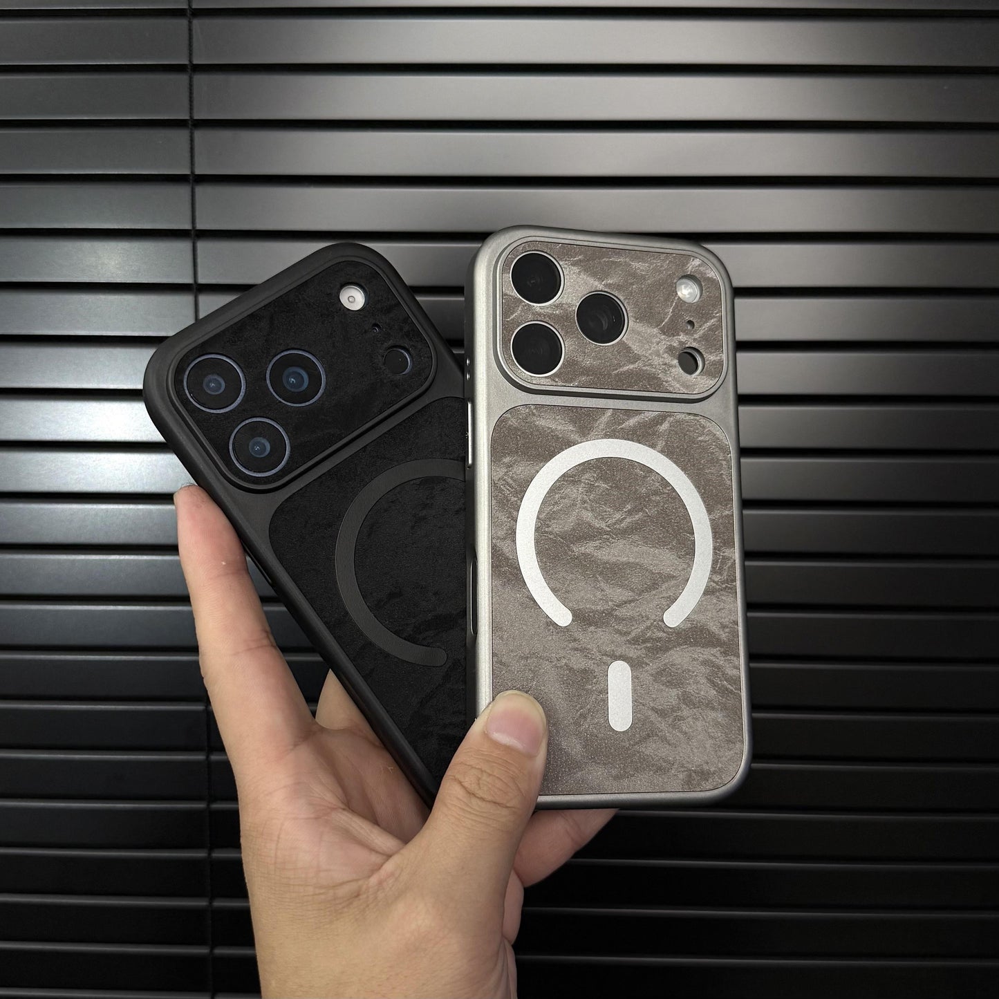 Premium MagSafe-kompatibelt iPhone-cover i læder med sne-teksturfinish