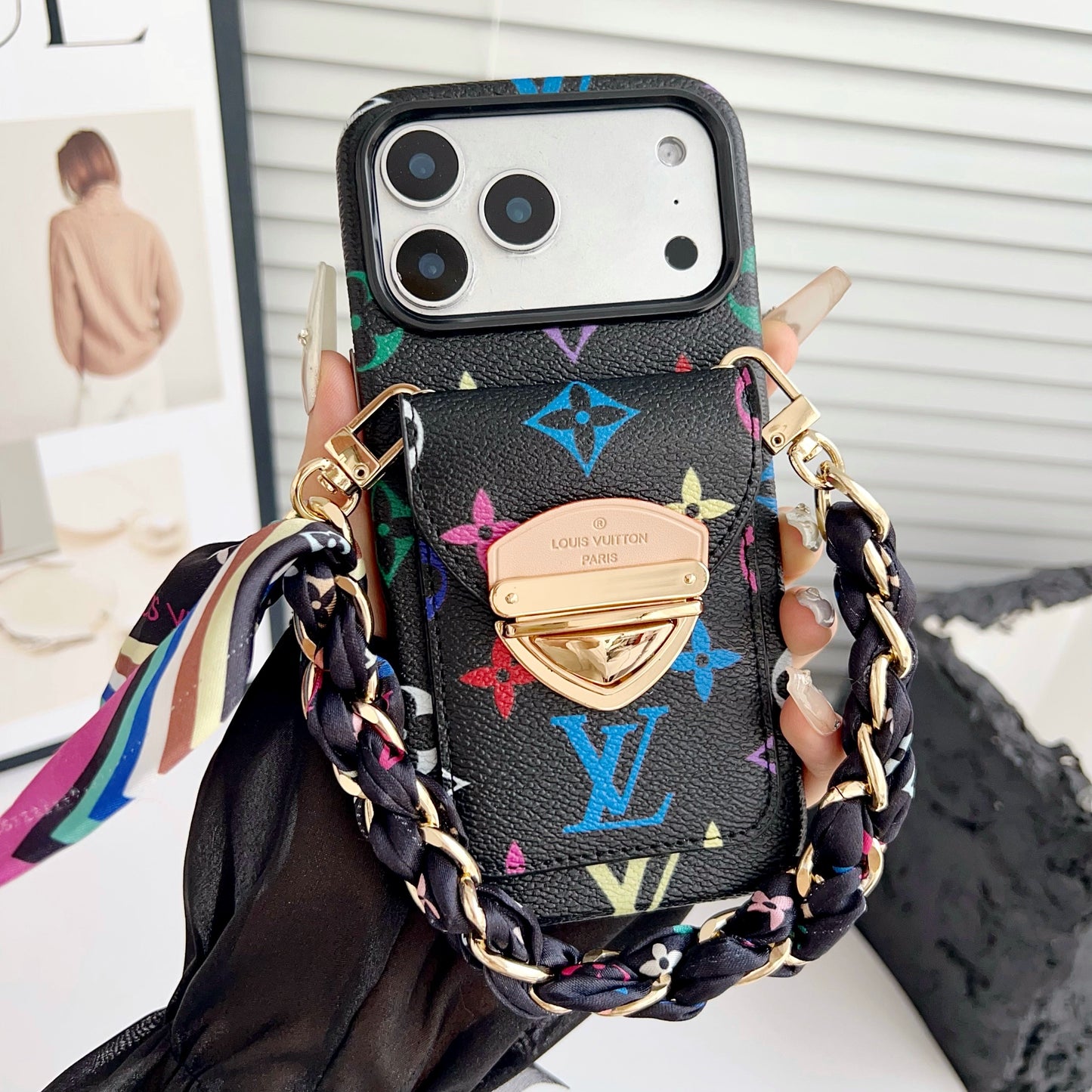 Luxusní crossbody pouzdro na iPhone s kapsou na kartu & Odnímatelný popruh