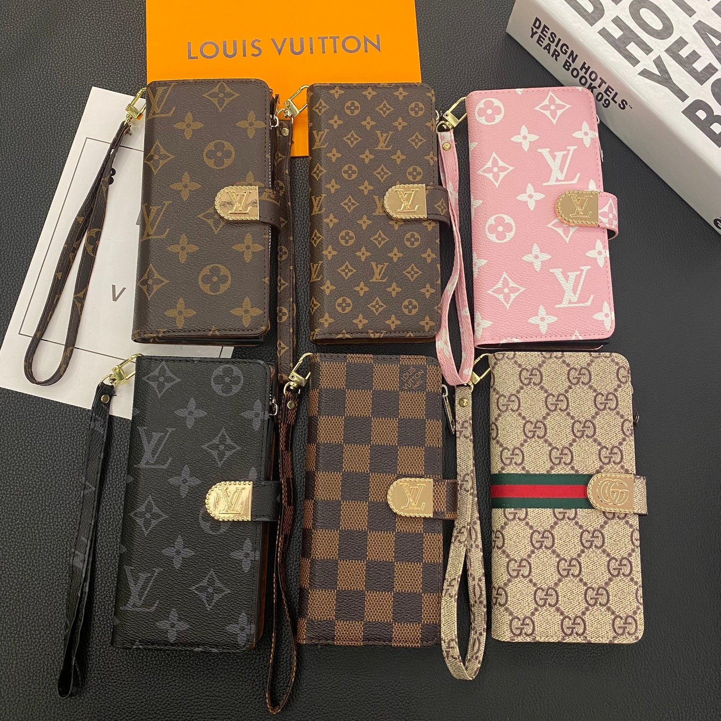 MONOGRAM PLÁTNĚ KOŽENÁ PENĚŽENKA POUZDRO NA MOBILNÍ TELEFON SAMSUNG