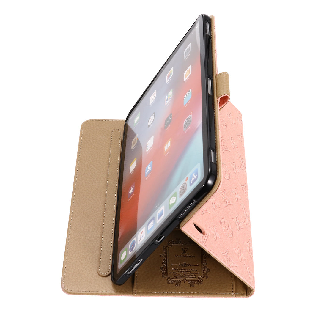 3D præget lærred Monogram hylster Apple iPad Flip Cover med stativ funktion