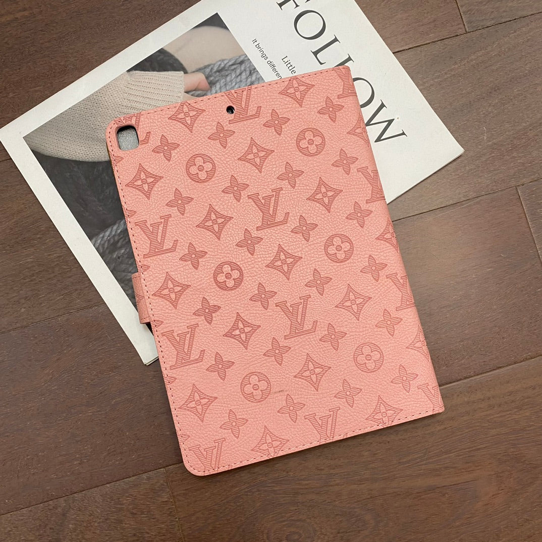 3D præget lærred Monogram hylster Apple iPad Flip Cover med stativ funktion