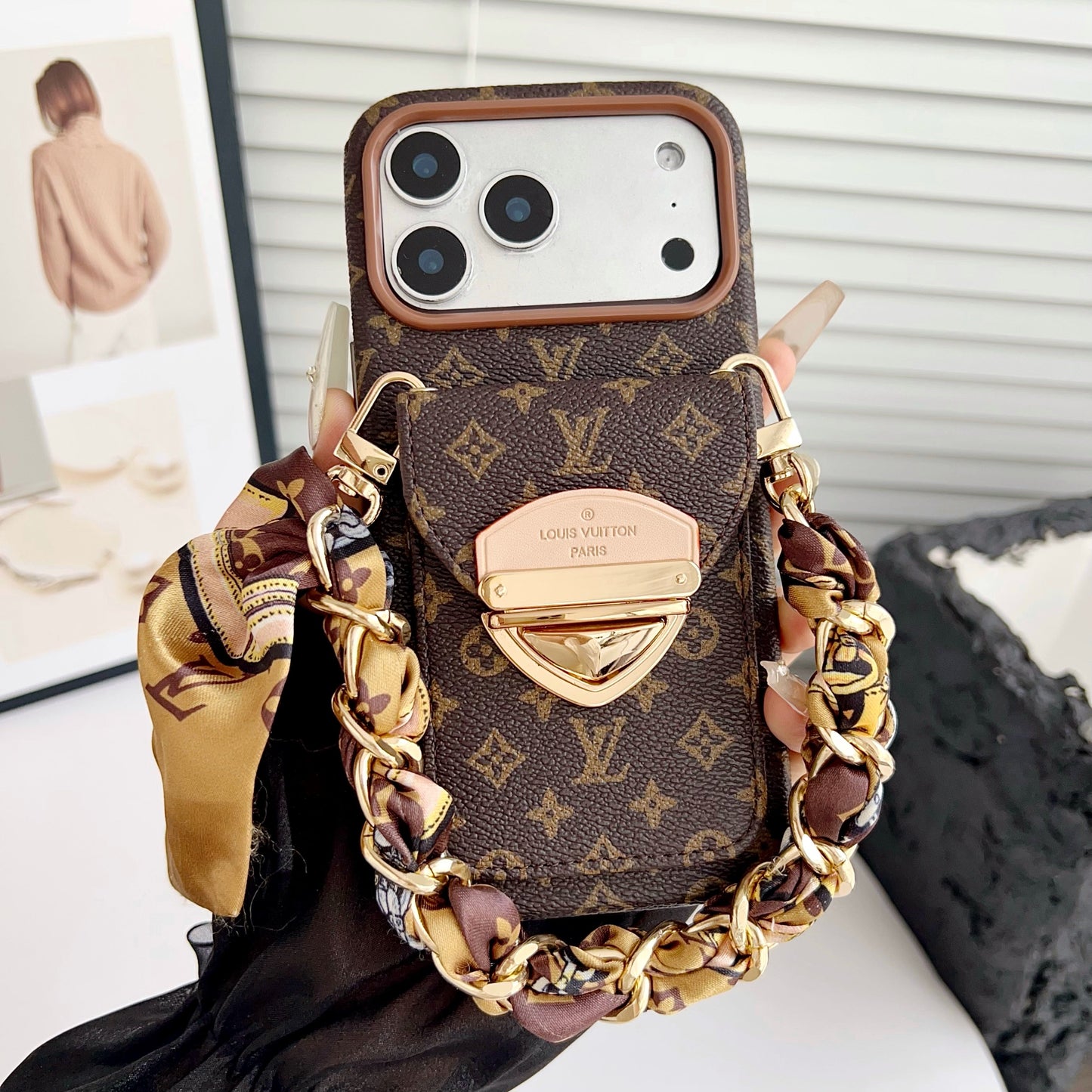 Luxusní crossbody pouzdro na iPhone s kapsou na kartu & Odnímatelný popruh