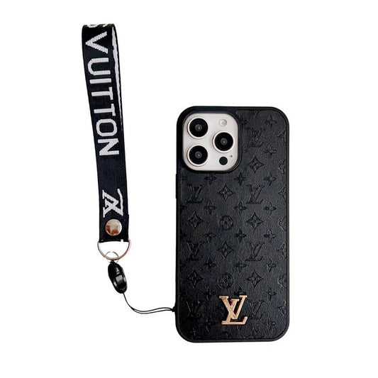 Luxuriöse iPhone-Hülle mit brauner Handkette