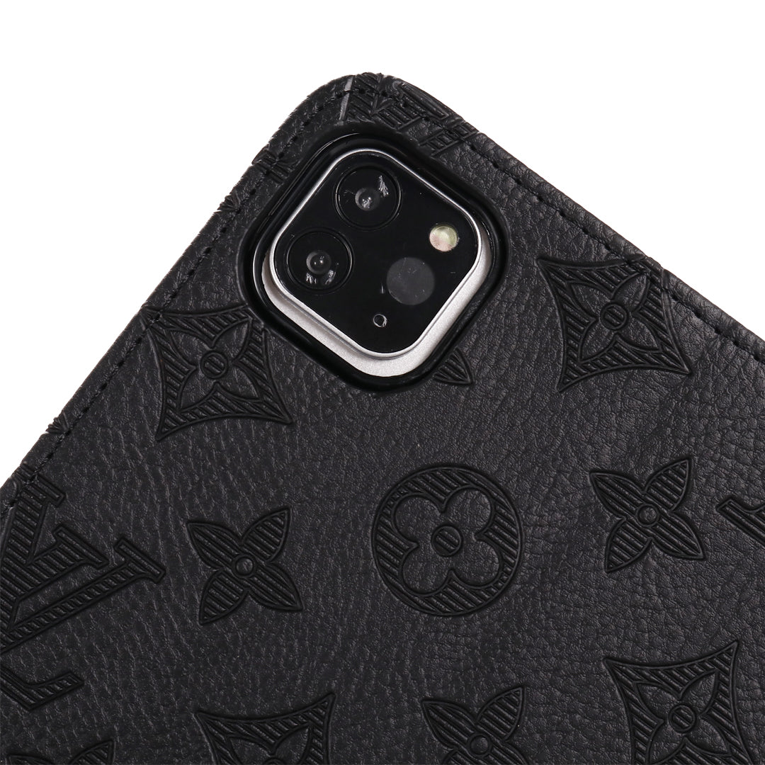 3D præget lærred Monogram hylster Apple iPad Flip Cover med stativ funktion