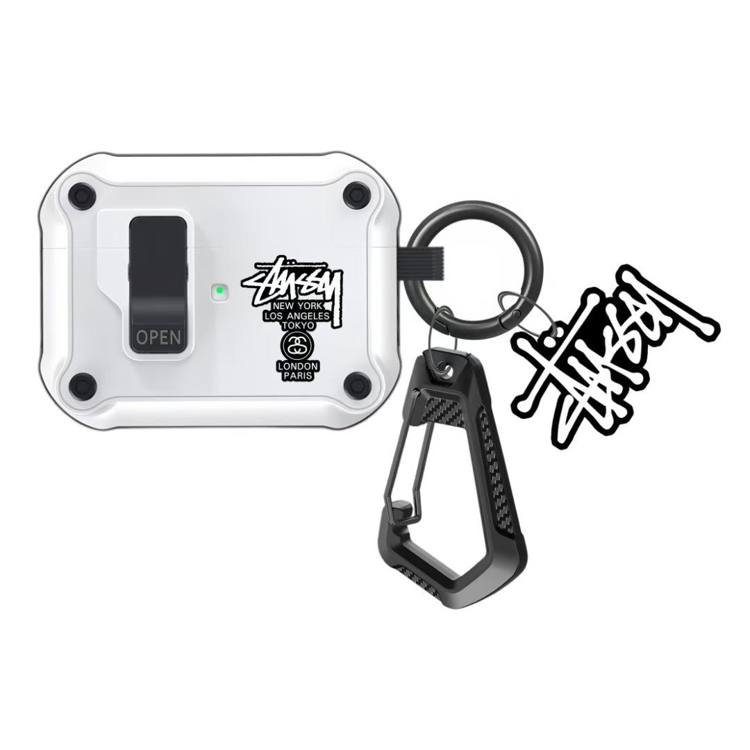 Wytrzymałe etui na słuchawki AirPods inspirowane stylem streetwear z karabińczykiem