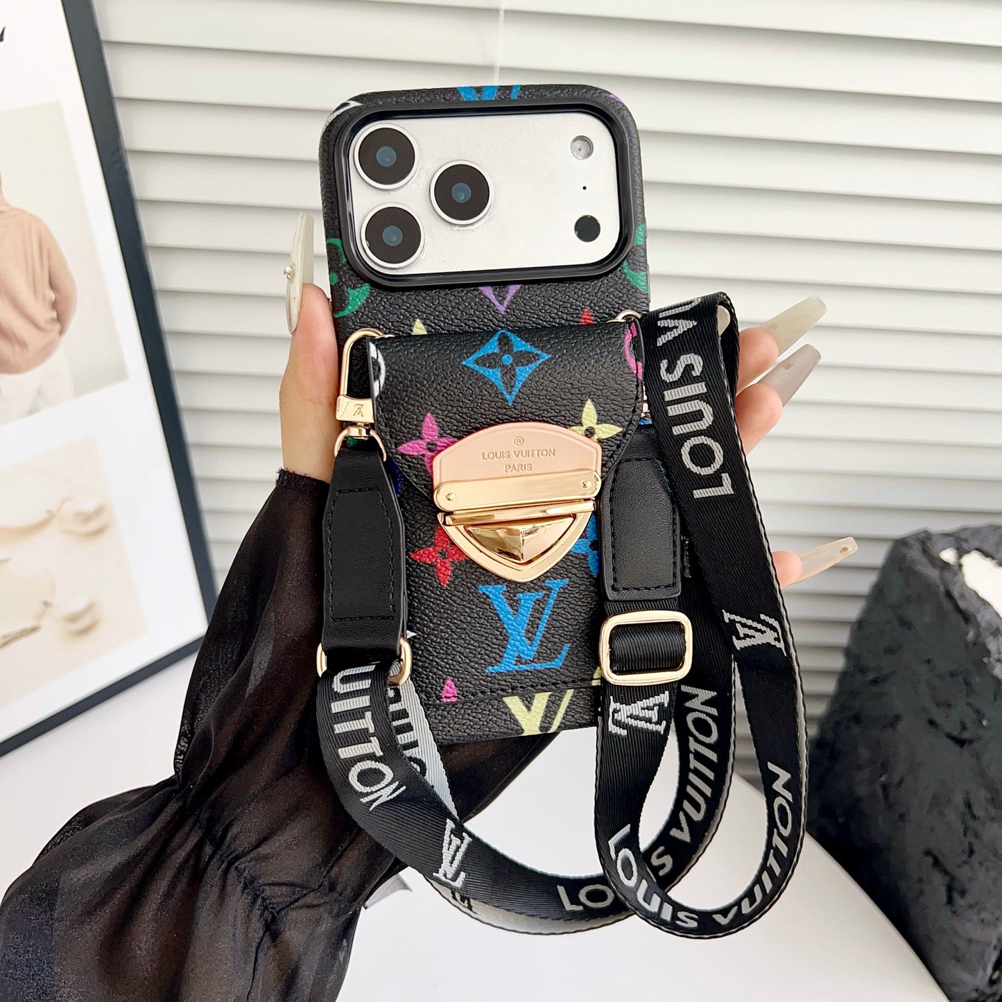 Luxusní crossbody pouzdro na iPhone s kapsou na kartu & Odnímatelný popruh