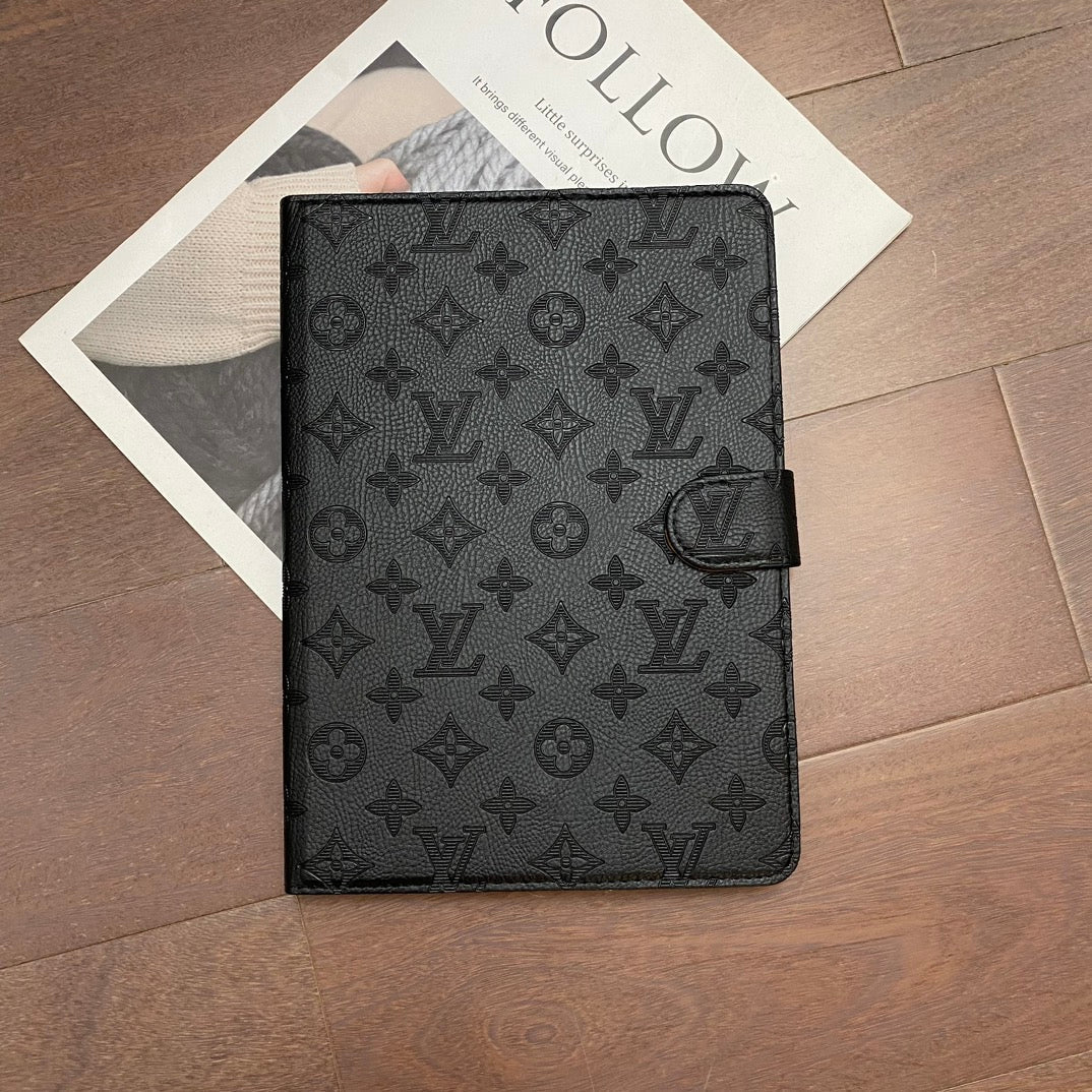 3D præget lærred Monogram hylster Apple iPad Flip Cover med stativ funktion