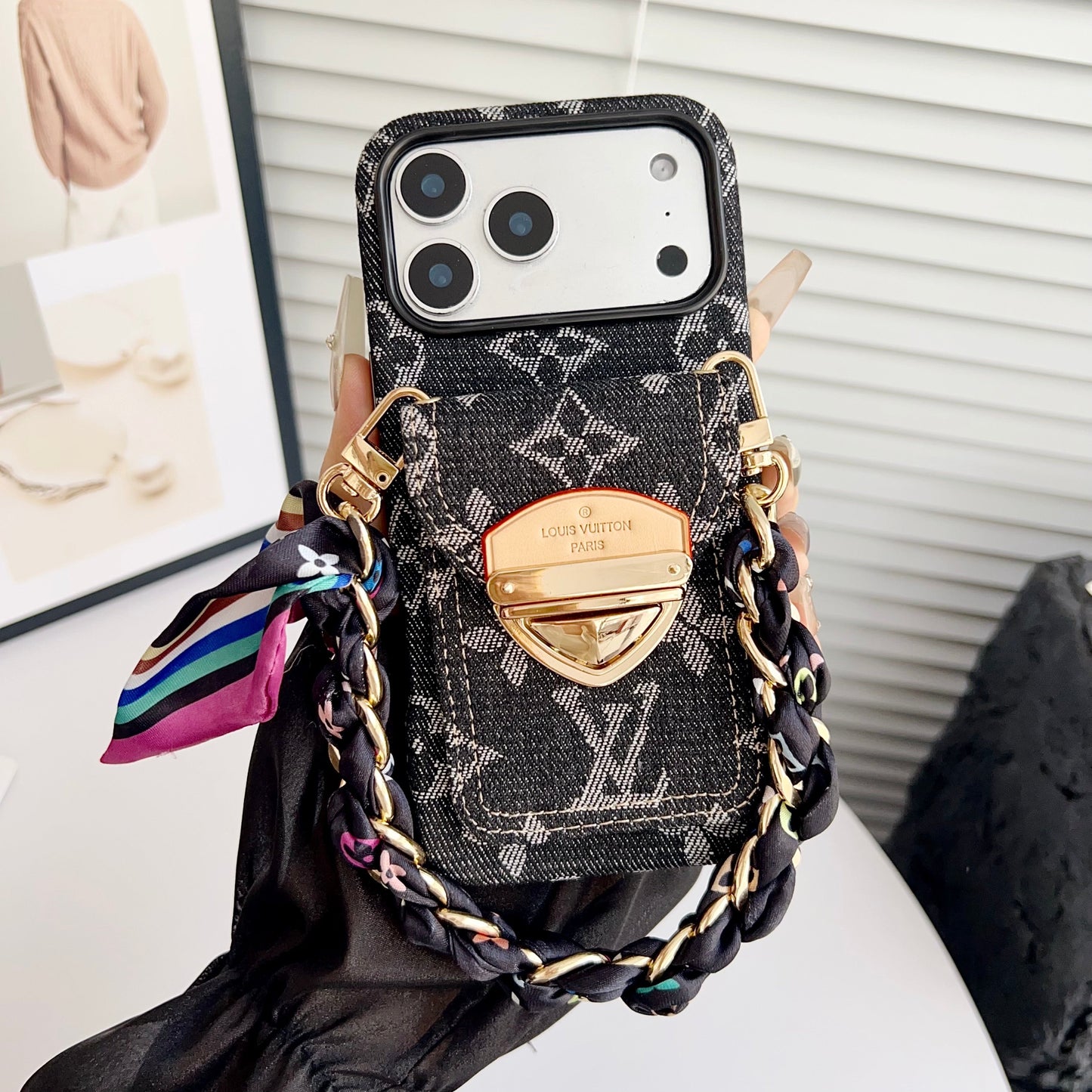 Luxusní crossbody pouzdro na iPhone s kapsou na kartu & Odnímatelný popruh
