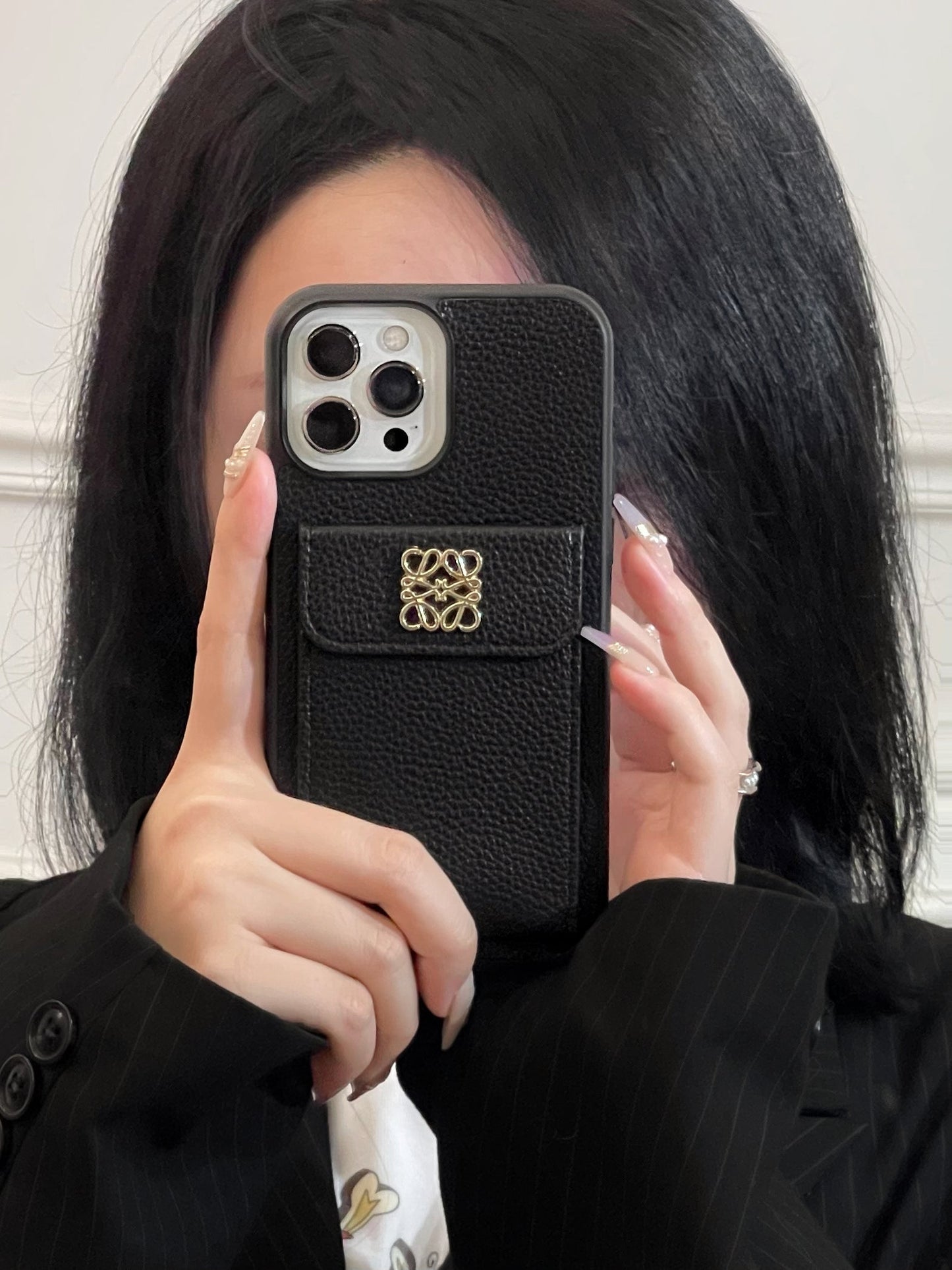 Luxusní pouzdro na iPhone s držákem karty Black-QBK240603
