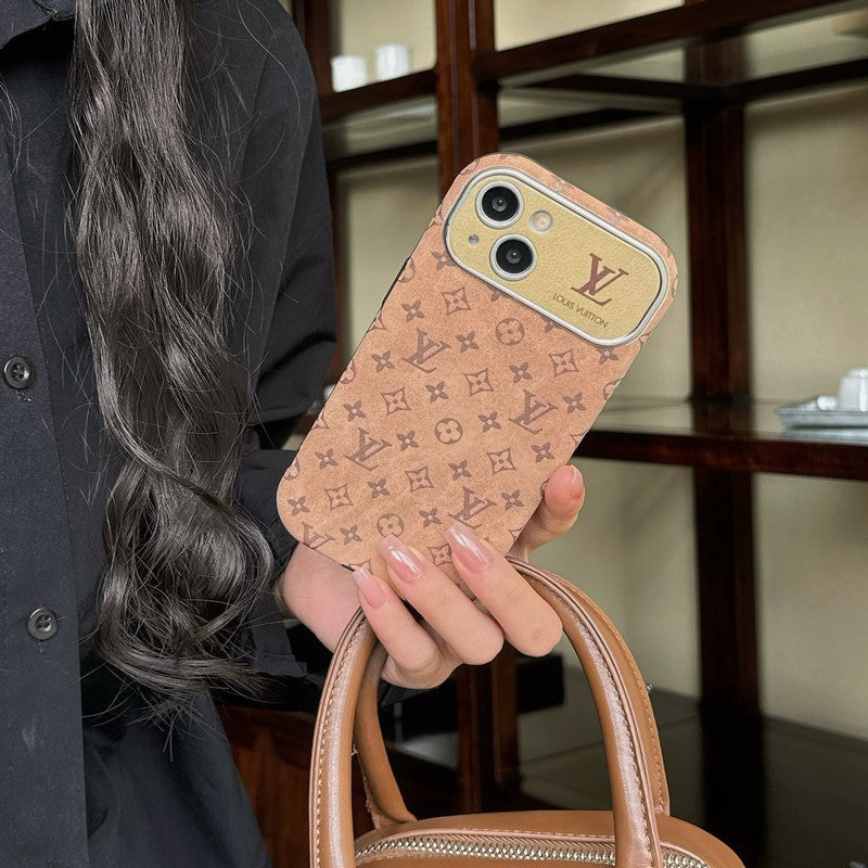 Luxusní hnědé & černé klasické kožené pouzdro na iPhone