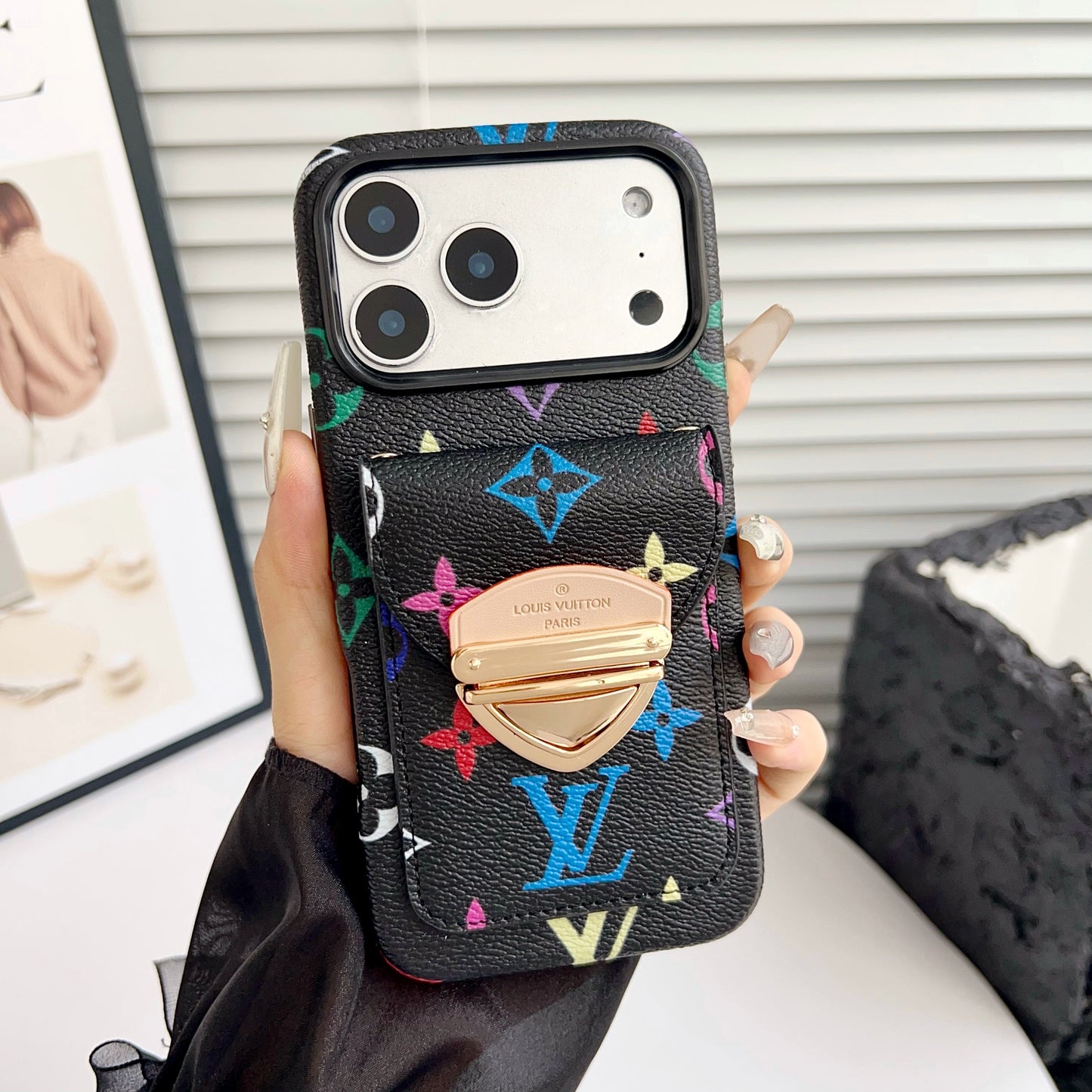 Luxusní crossbody pouzdro na iPhone s kapsou na kartu & Odnímatelný popruh