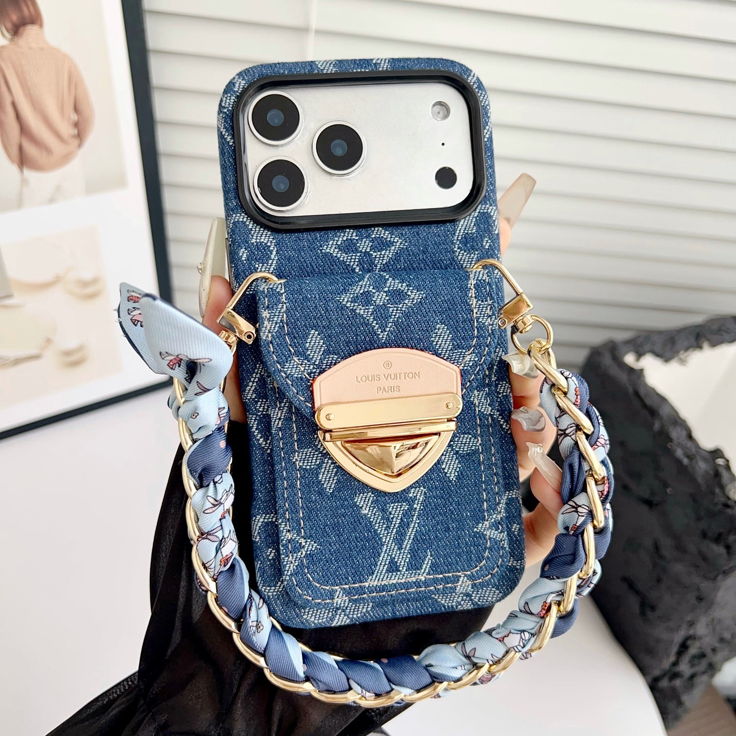 Luxusní crossbody pouzdro na iPhone s kapsou na kartu & Odnímatelný popruh