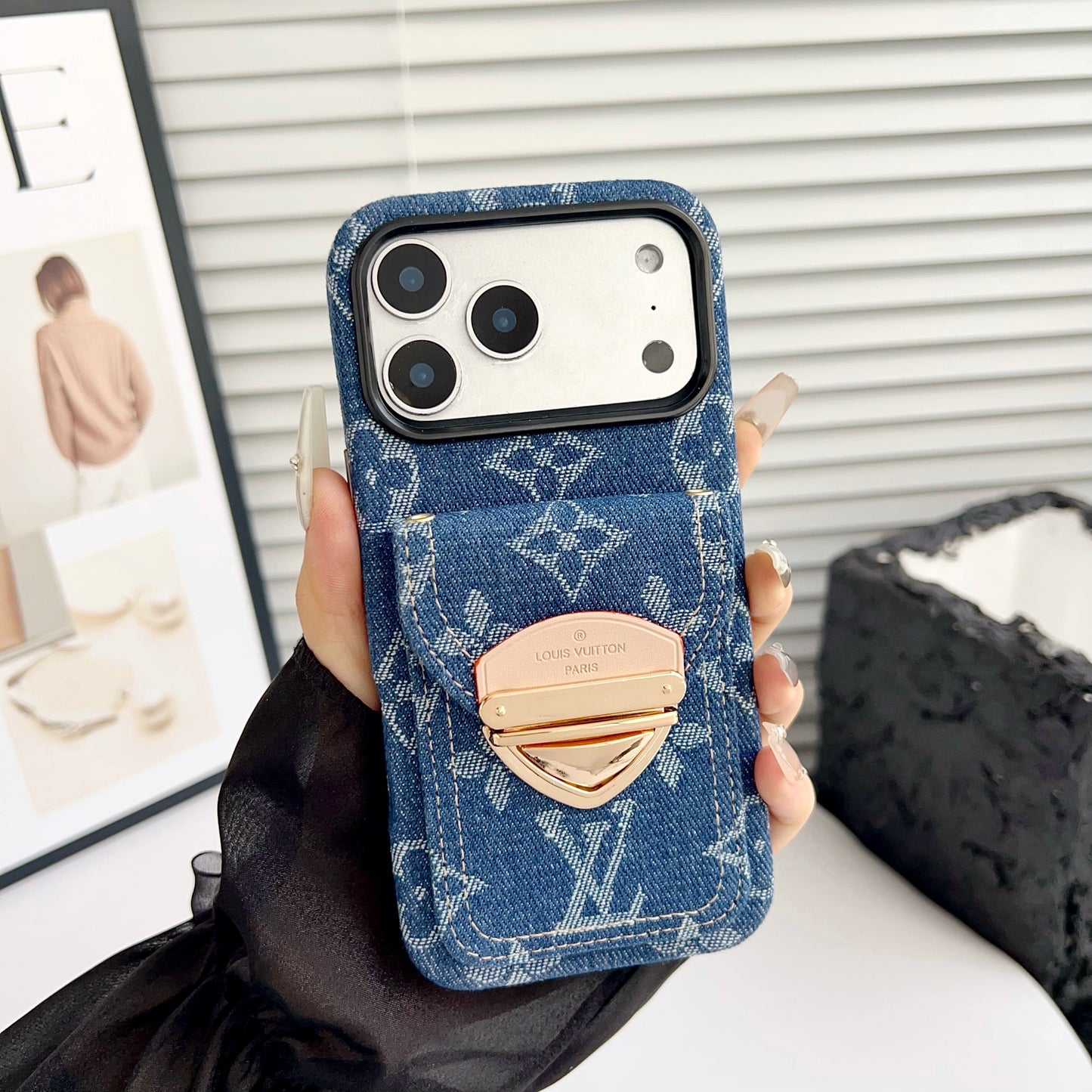 Luxusní crossbody pouzdro na iPhone s kapsou na kartu & Odnímatelný popruh