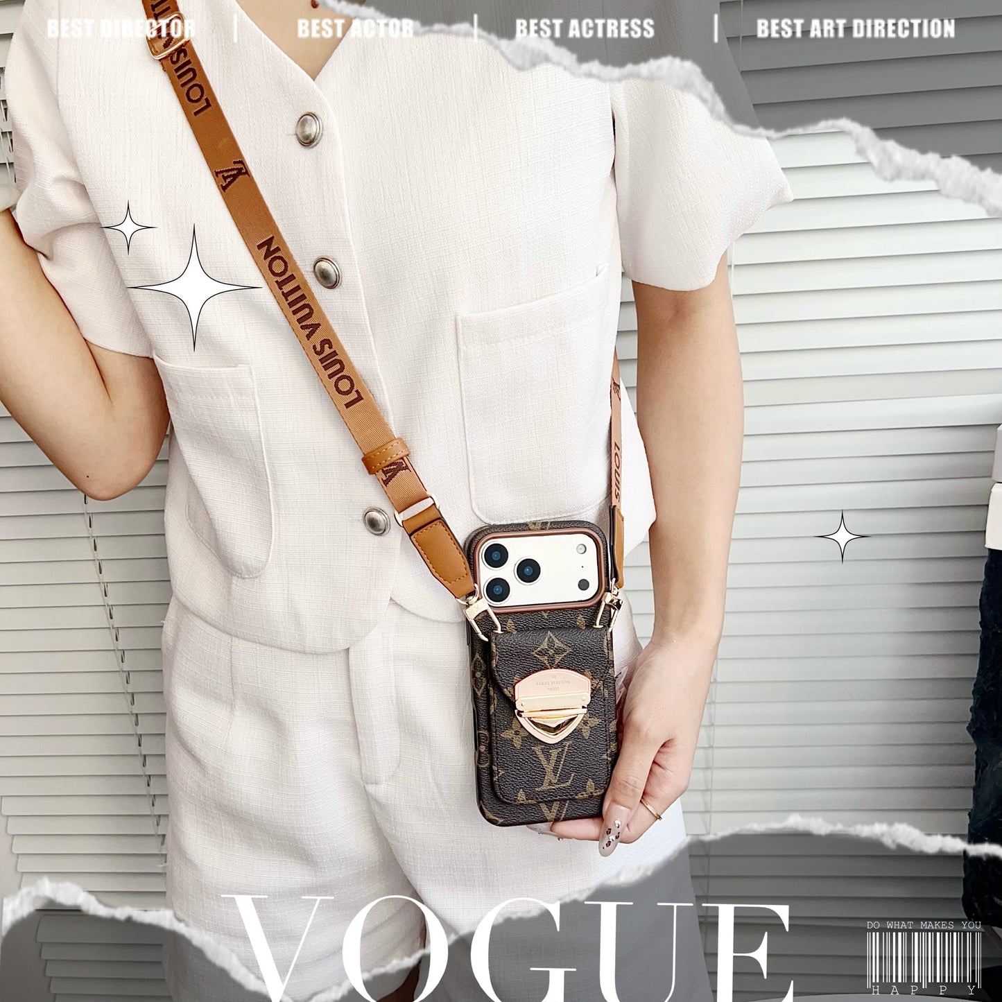Luxusní crossbody pouzdro na iPhone s kapsou na kartu & Odnímatelný popruh