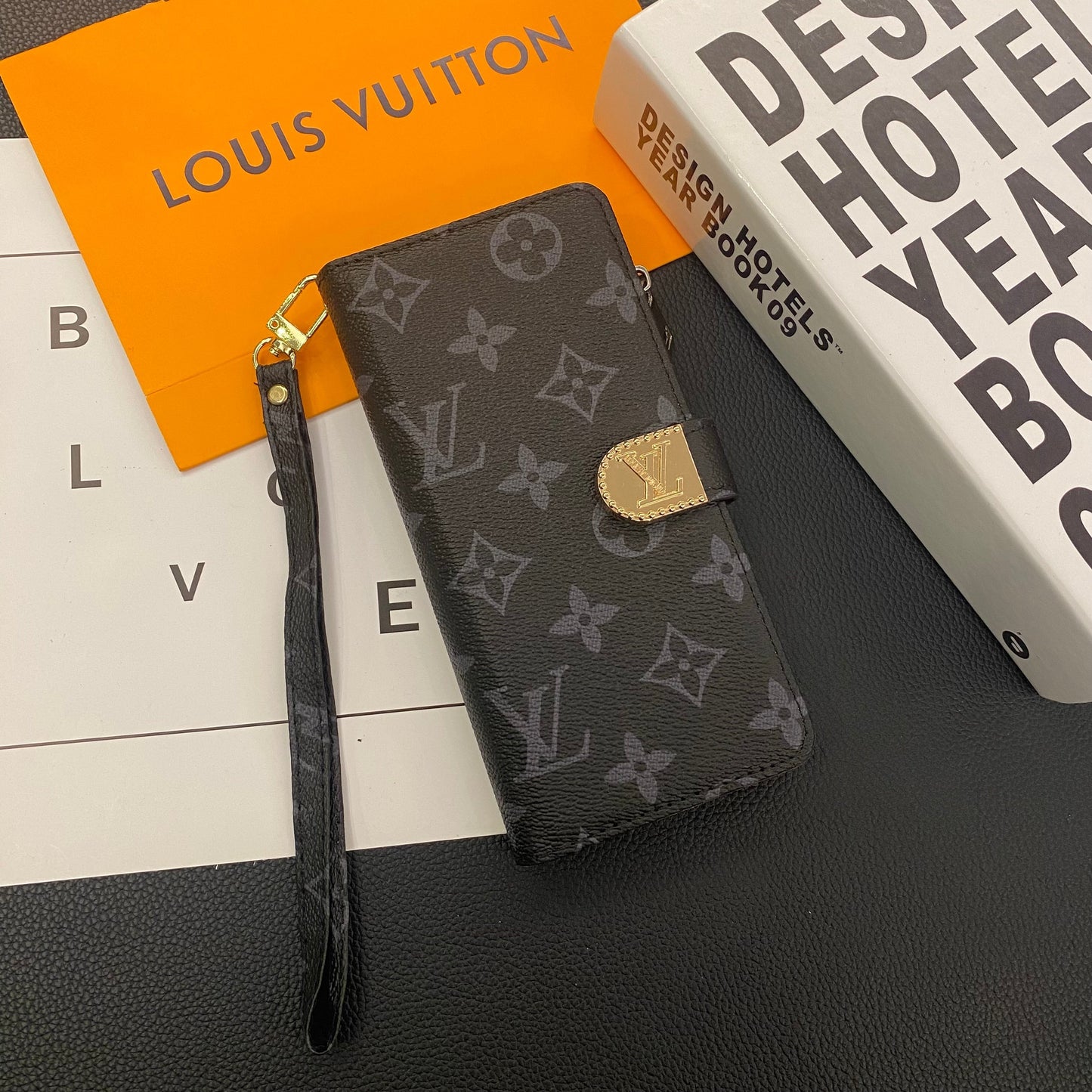 MONOGRAM PLÁTNĚ KOŽENÁ PENĚŽENKA POUZDRO NA MOBILNÍ TELEFON SAMSUNG