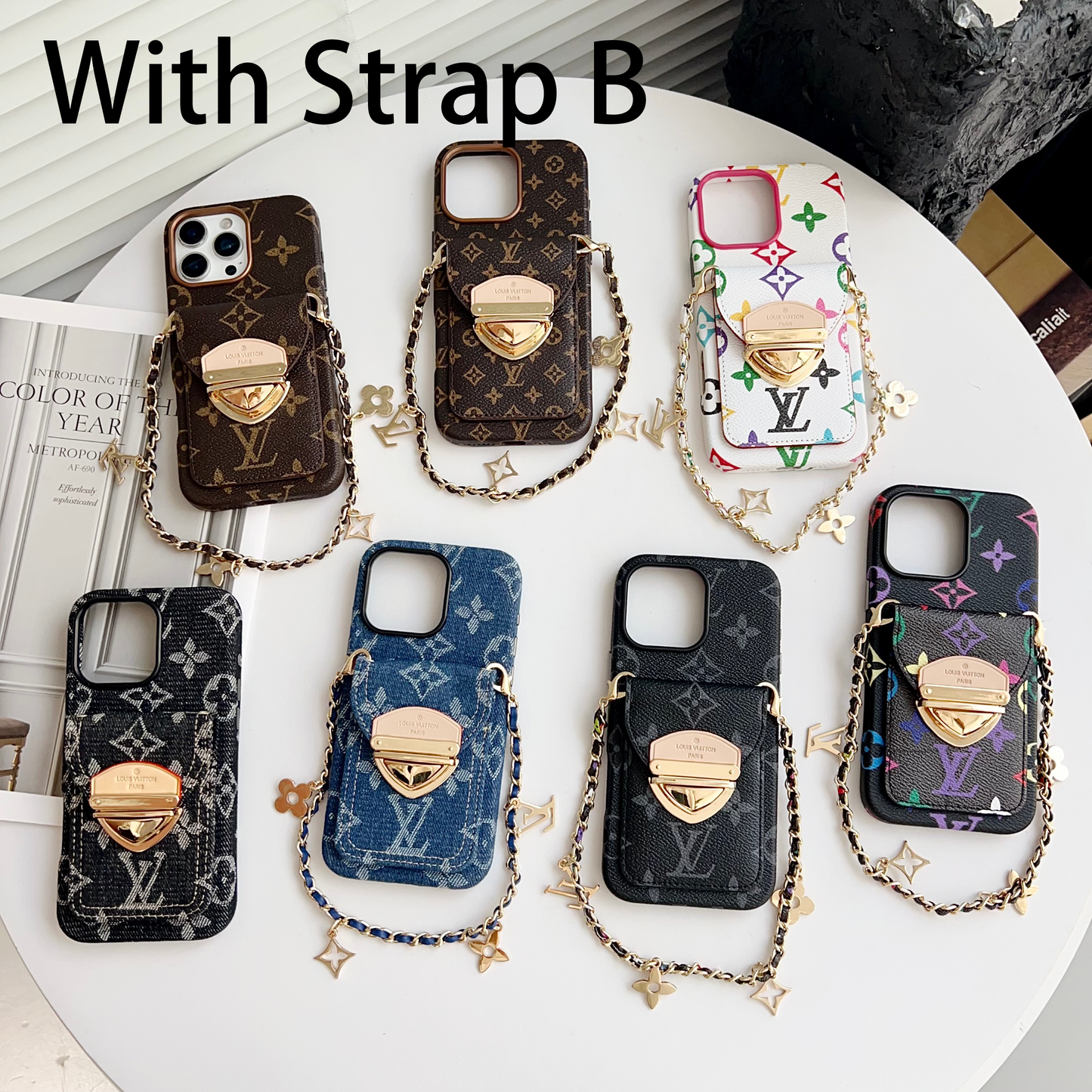 Luxusní crossbody pouzdro na iPhone s kapsou na kartu & Odnímatelný popruh