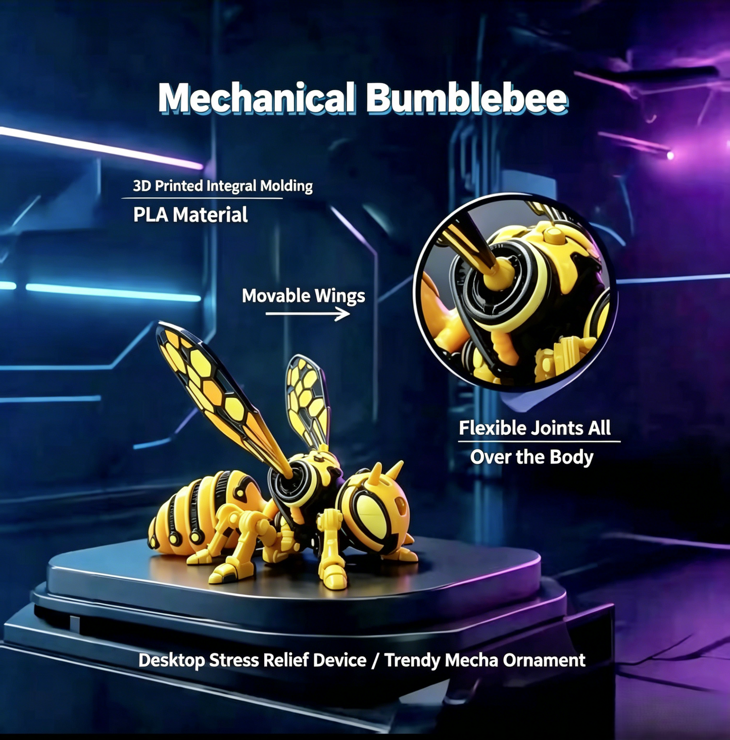 Cyber ​​Mech Bumblebee 3D vytištěný módní ornament