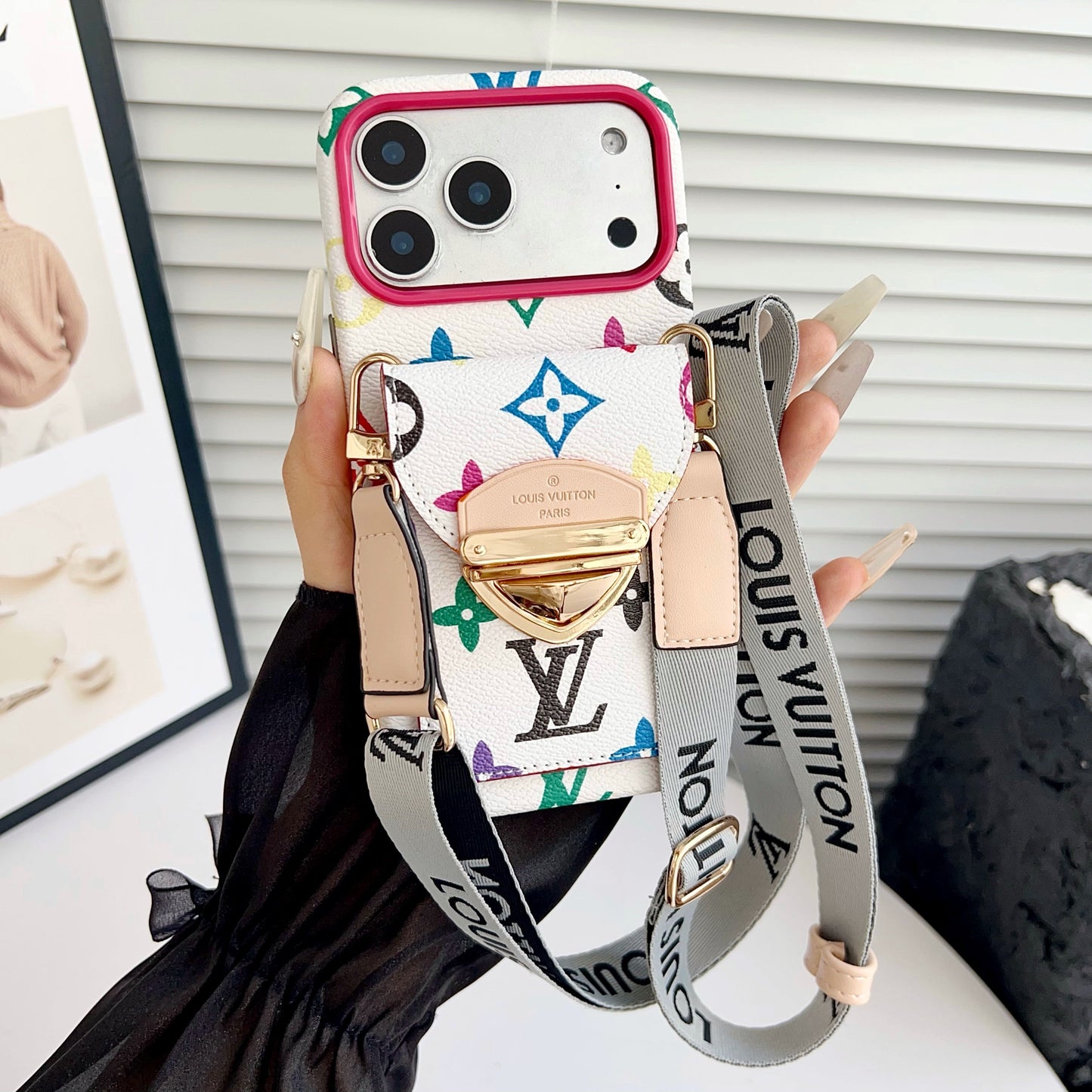 Luxusní crossbody pouzdro na iPhone s kapsou na kartu & Odnímatelný popruh