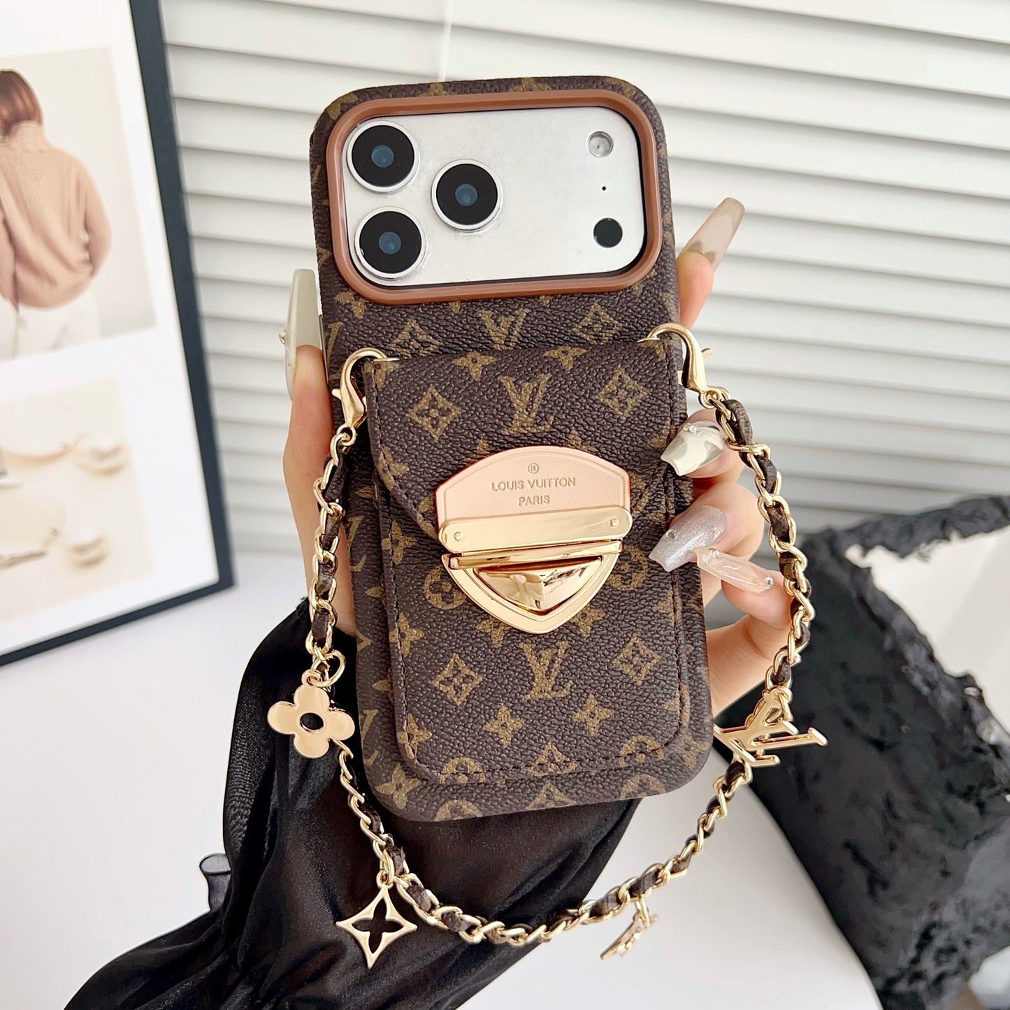 Luxusní crossbody pouzdro na iPhone s kapsou na kartu & Odnímatelný popruh