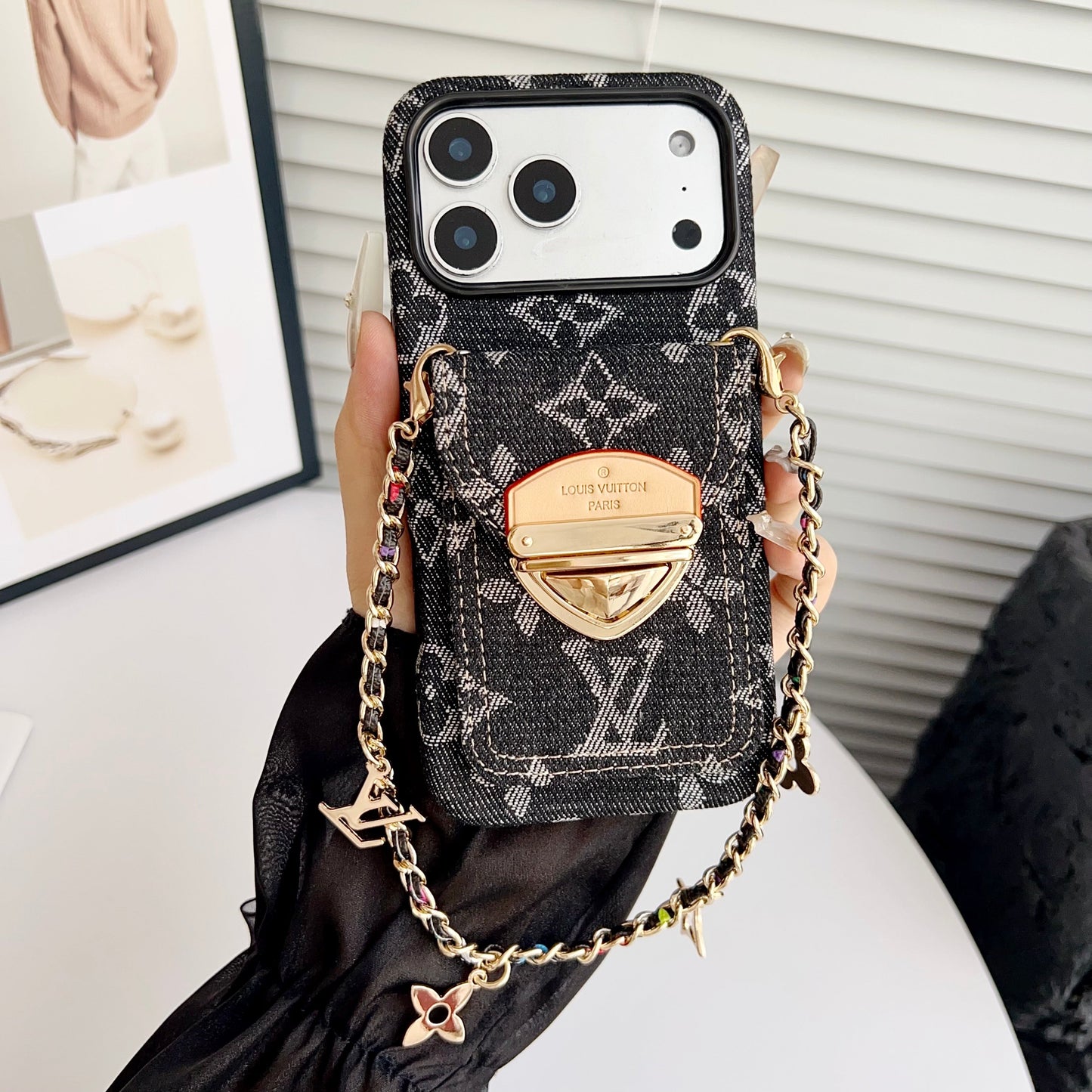 Luxusní crossbody pouzdro na iPhone s kapsou na kartu & Odnímatelný popruh