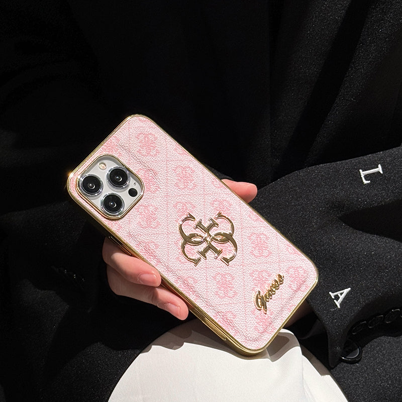 Funda de cuero para iPhone con logo dorado de Gue