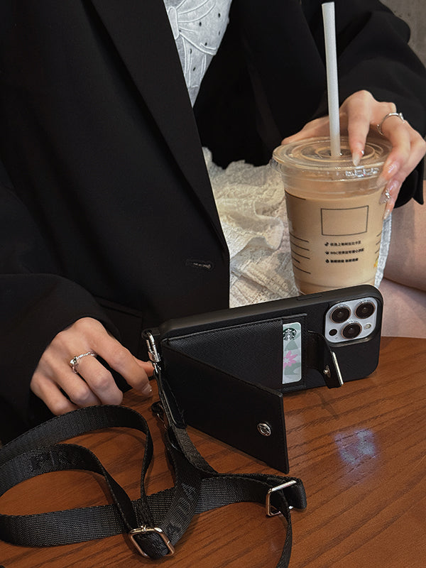 Luxuriöse iPhone-Hülle aus Leder zum Umhängen
