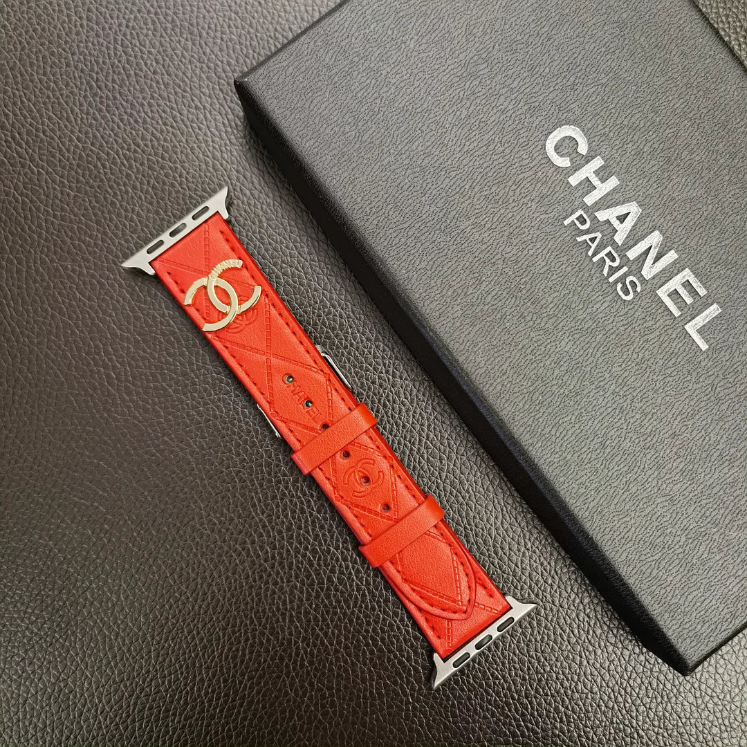 Luxusní zlatý 3D embosovaný kožený řemínek Apple Watch Monogram