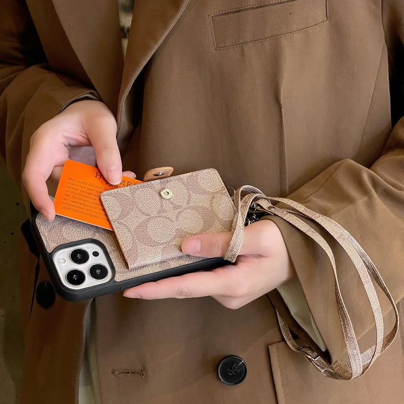Klassiek iPhone-hoesje met portemonnee en riem, wit -SZK240402