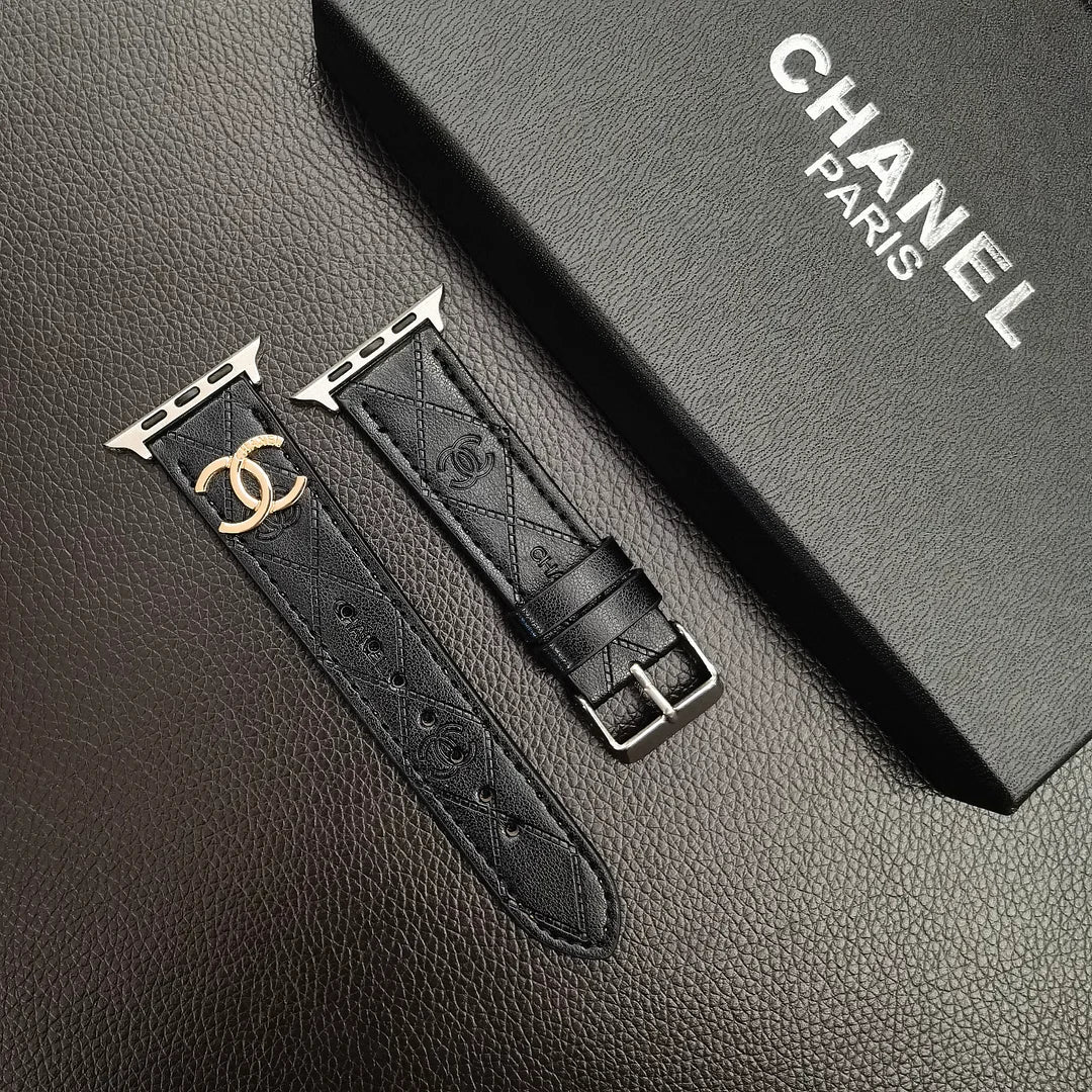 Luxusní zlatý 3D embosovaný kožený řemínek Apple Watch Monogram