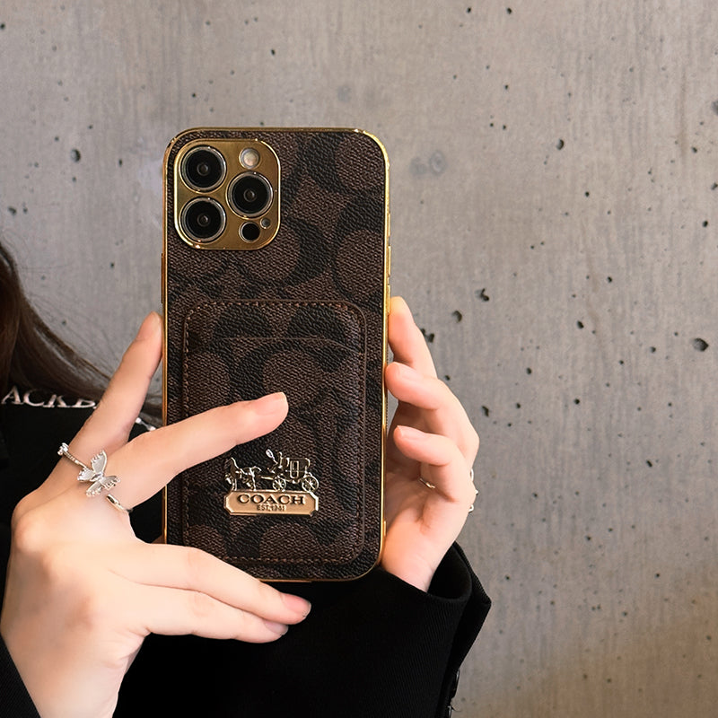 Klasikinis kortelių maišelio odinis iPhone dėklas