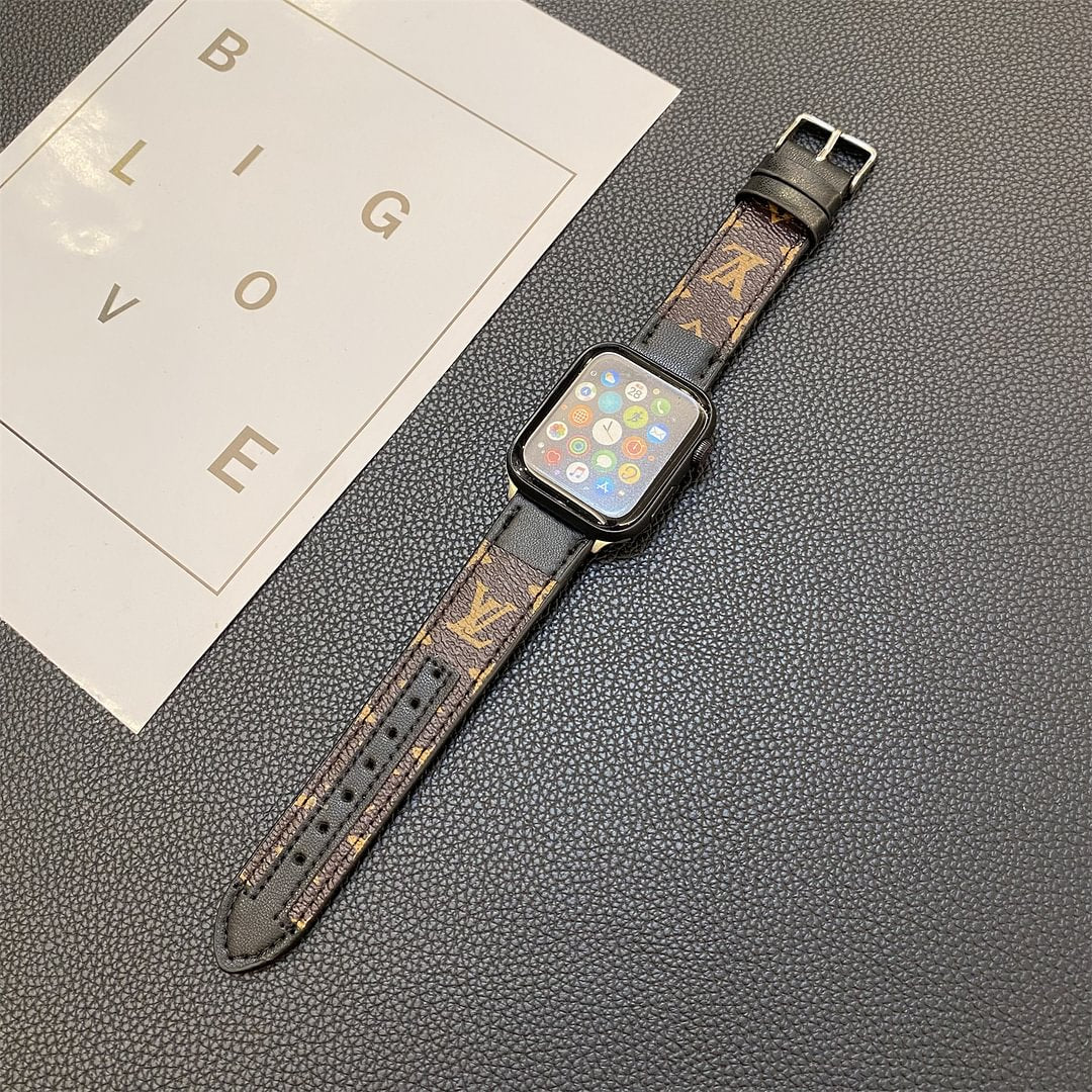 ŘEMÍNEK APPLE ŠITÍ NA HODINKY MONOGRAMOVÉ KOŽENÉ