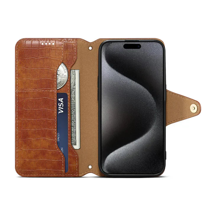 Alligator Print iPhone Case With Wallet And Strap