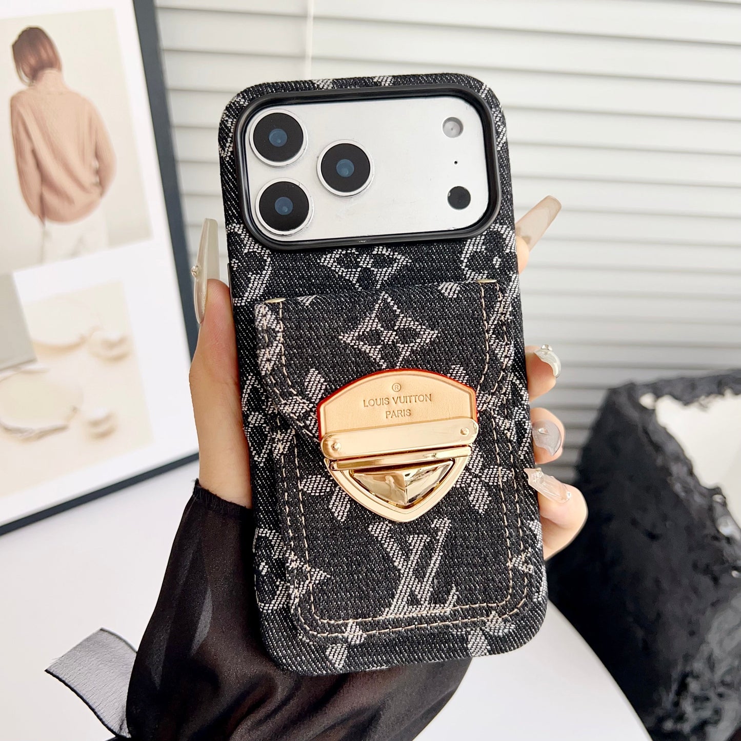 Luxusní crossbody pouzdro na iPhone s kapsou na kartu & Odnímatelný popruh