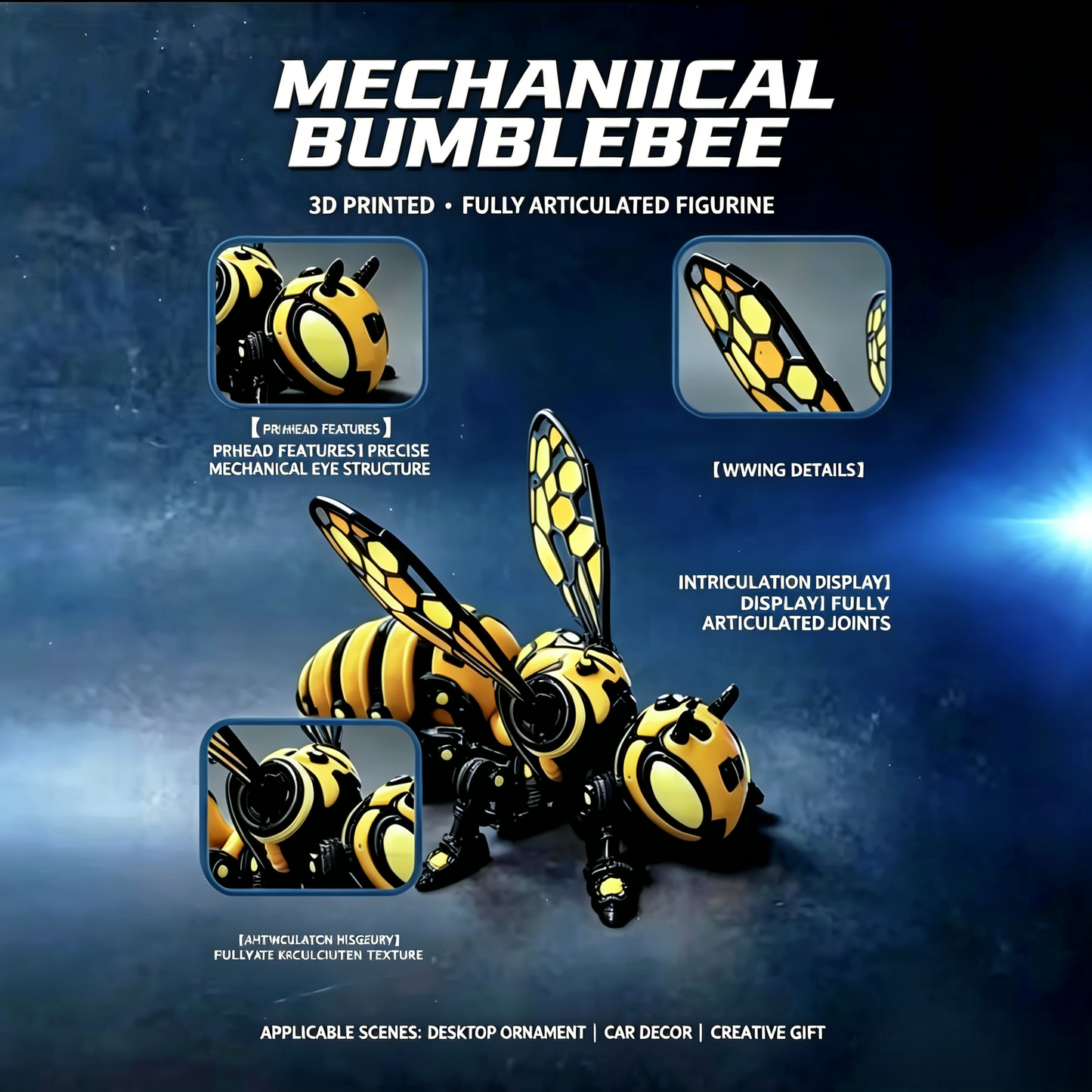 Cyber ​​Mech Bumblebee 3D vytištěný módní ornament