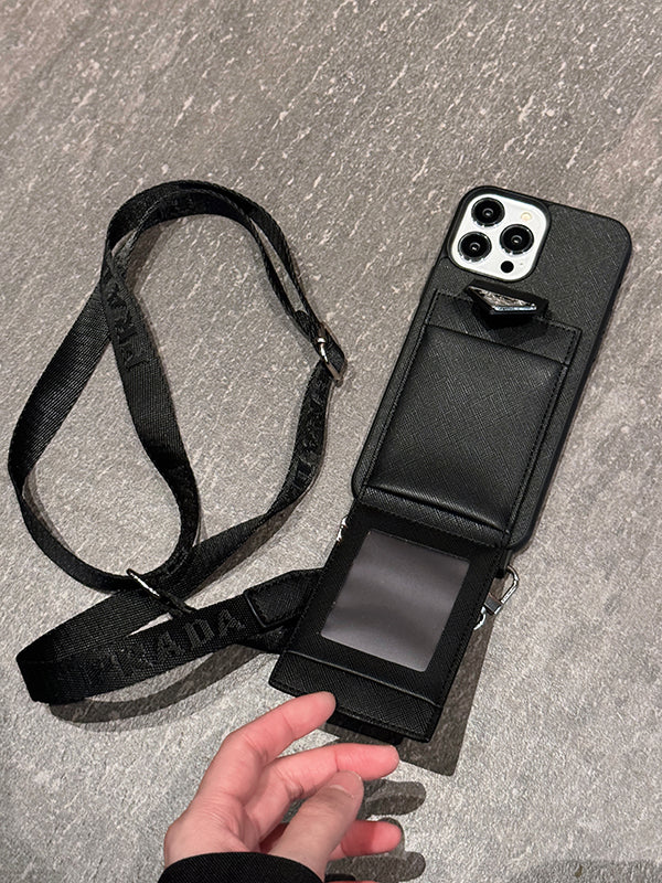 Luxuriöse iPhone-Hülle aus Leder zum Umhängen