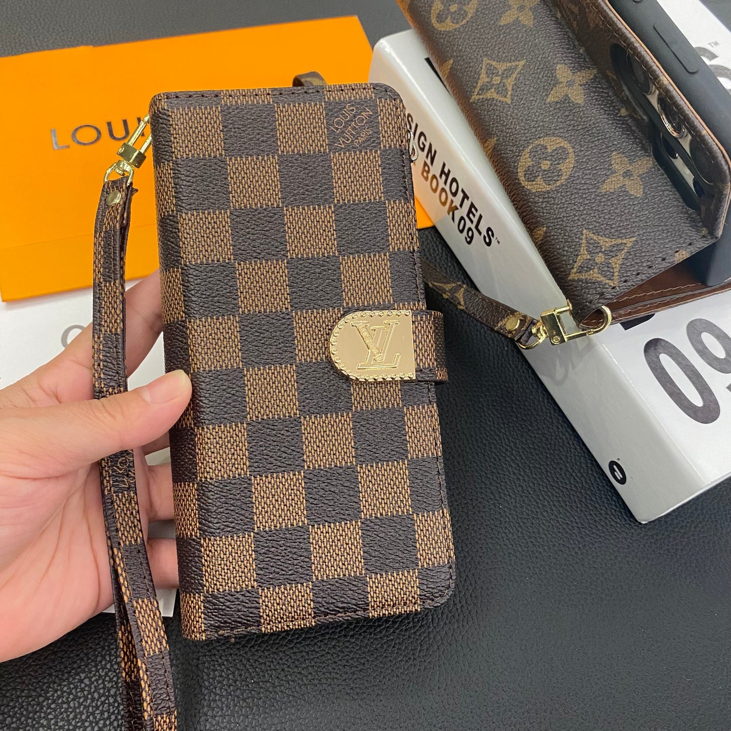 MONOGRAM PLÁTNĚ KOŽENÁ PENĚŽENKA POUZDRO NA MOBILNÍ TELEFON SAMSUNG