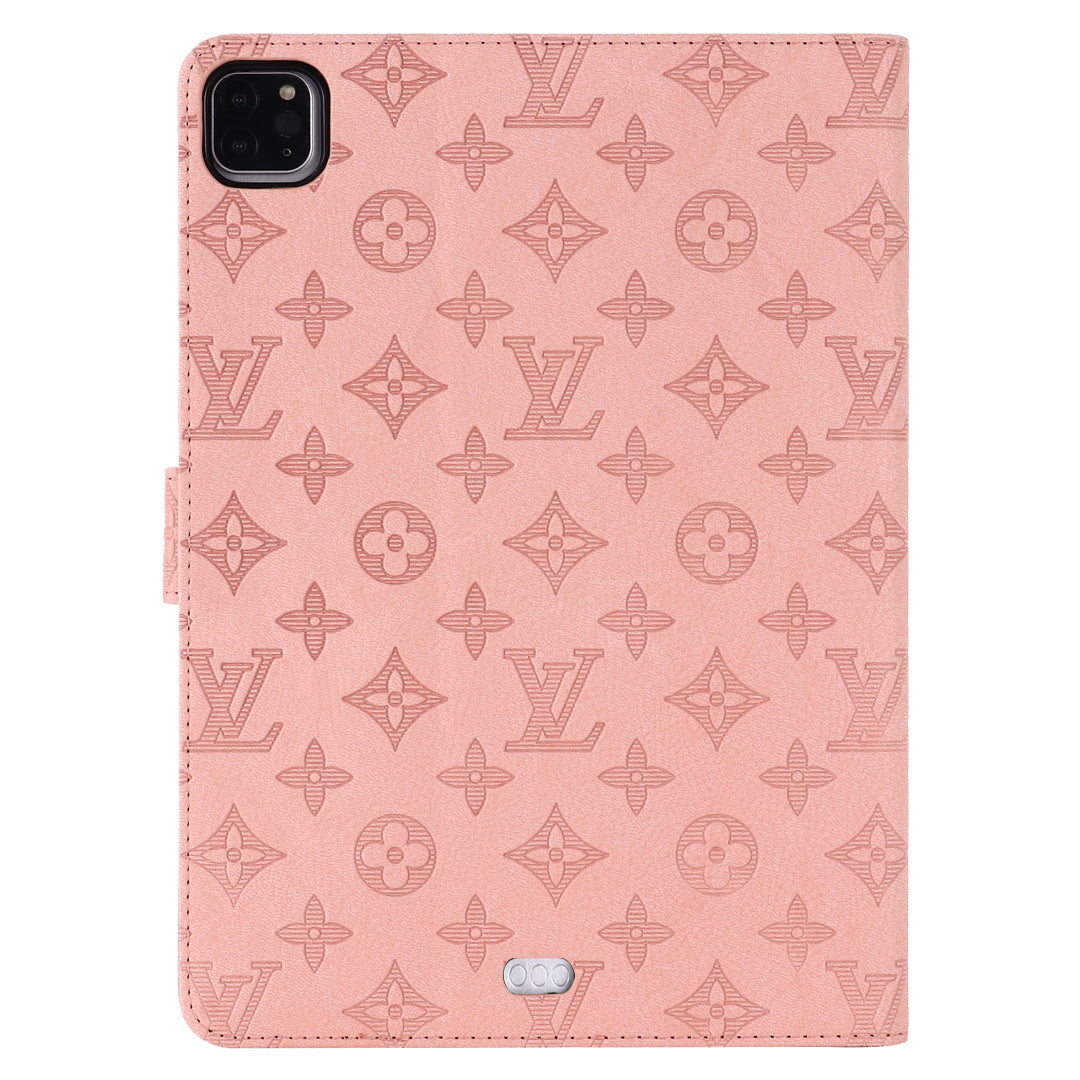 3D præget lærred Monogram hylster Apple iPad Flip Cover med stativ funktion
