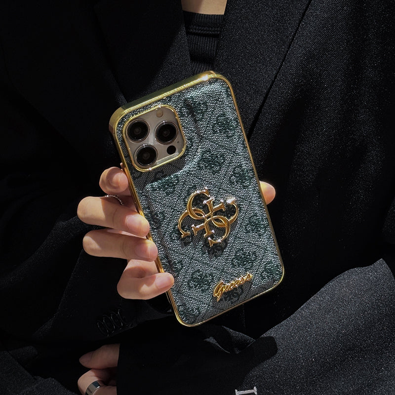 Funda de cuero para iPhone con logo dorado de Gue