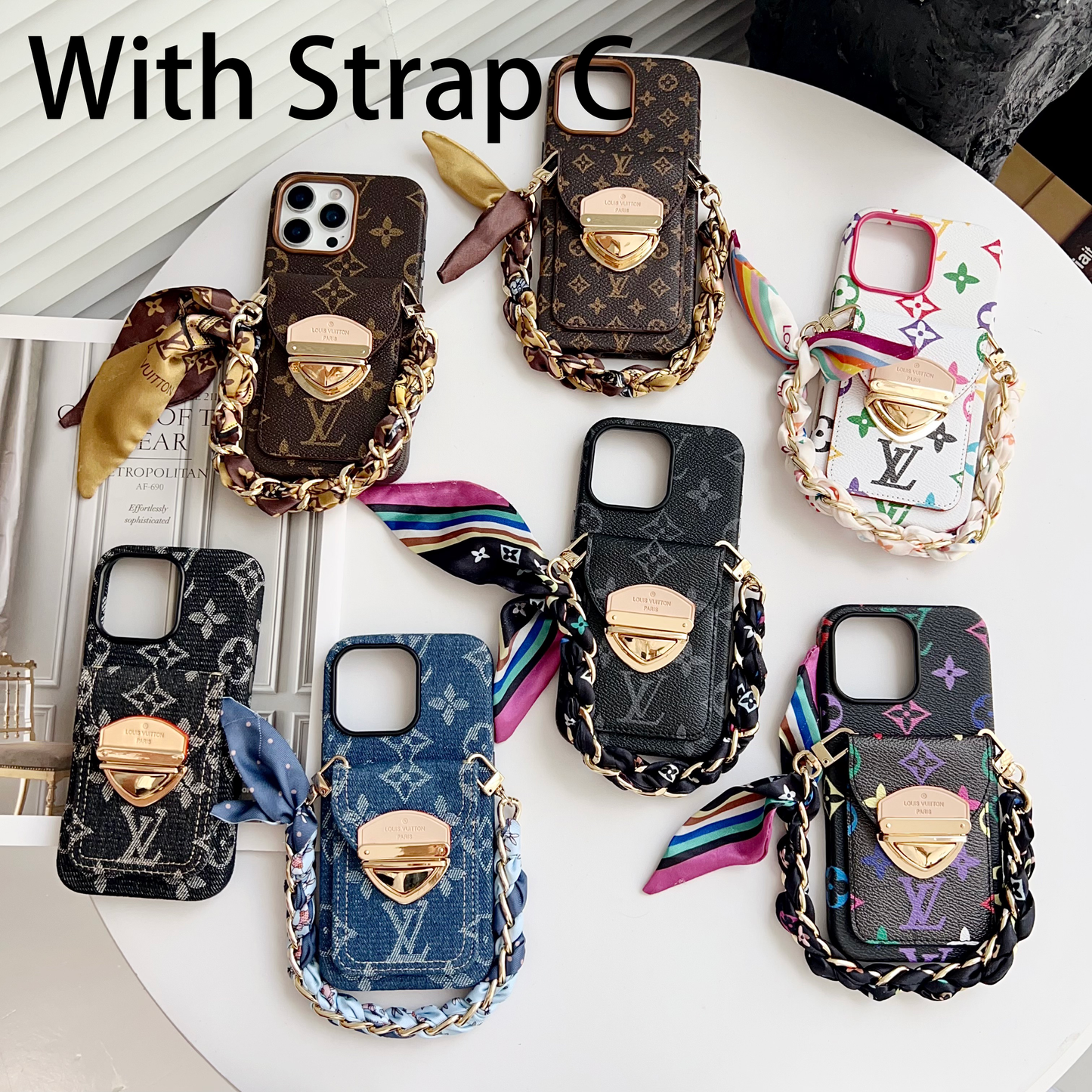 Luxusní crossbody pouzdro na iPhone s kapsou na kartu & Odnímatelný popruh