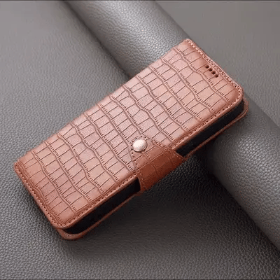 Husă pentru iPhone cu imprimeu aligator, cu portofel și curea